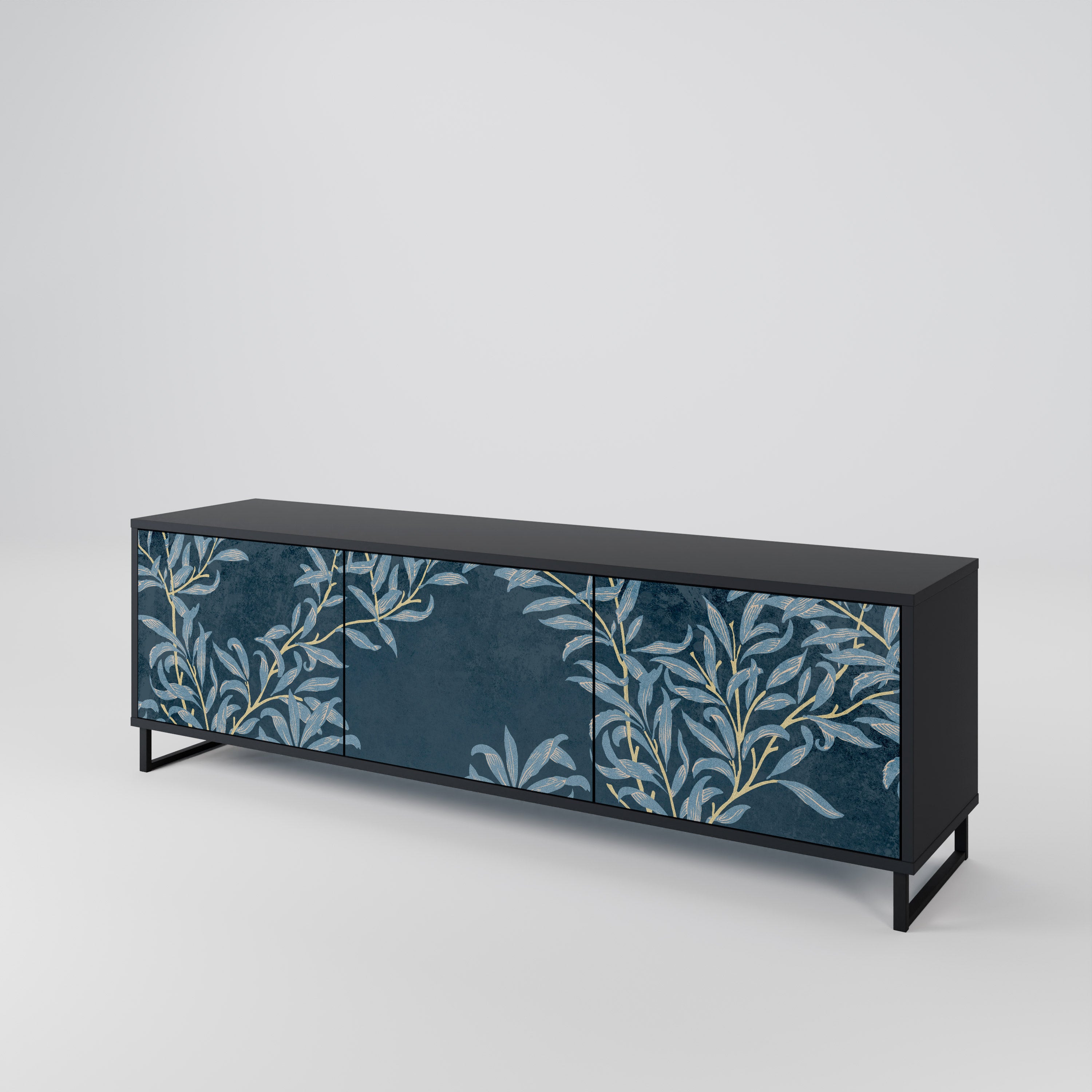 Mueble de TV de 3 puertas BLUE LEAVES con acabado negro