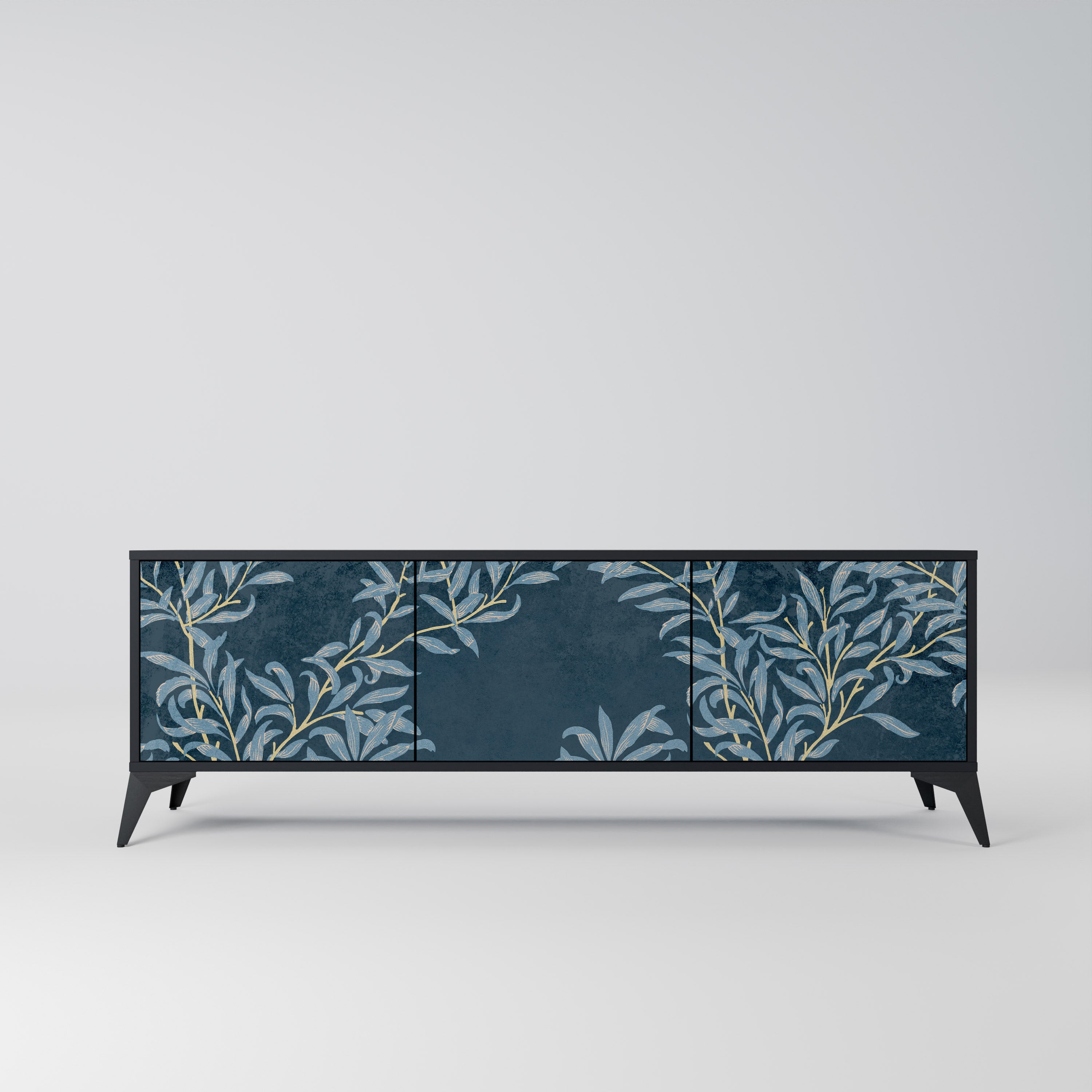 Mueble de TV de 3 puertas BLUE LEAVES con acabado negro
