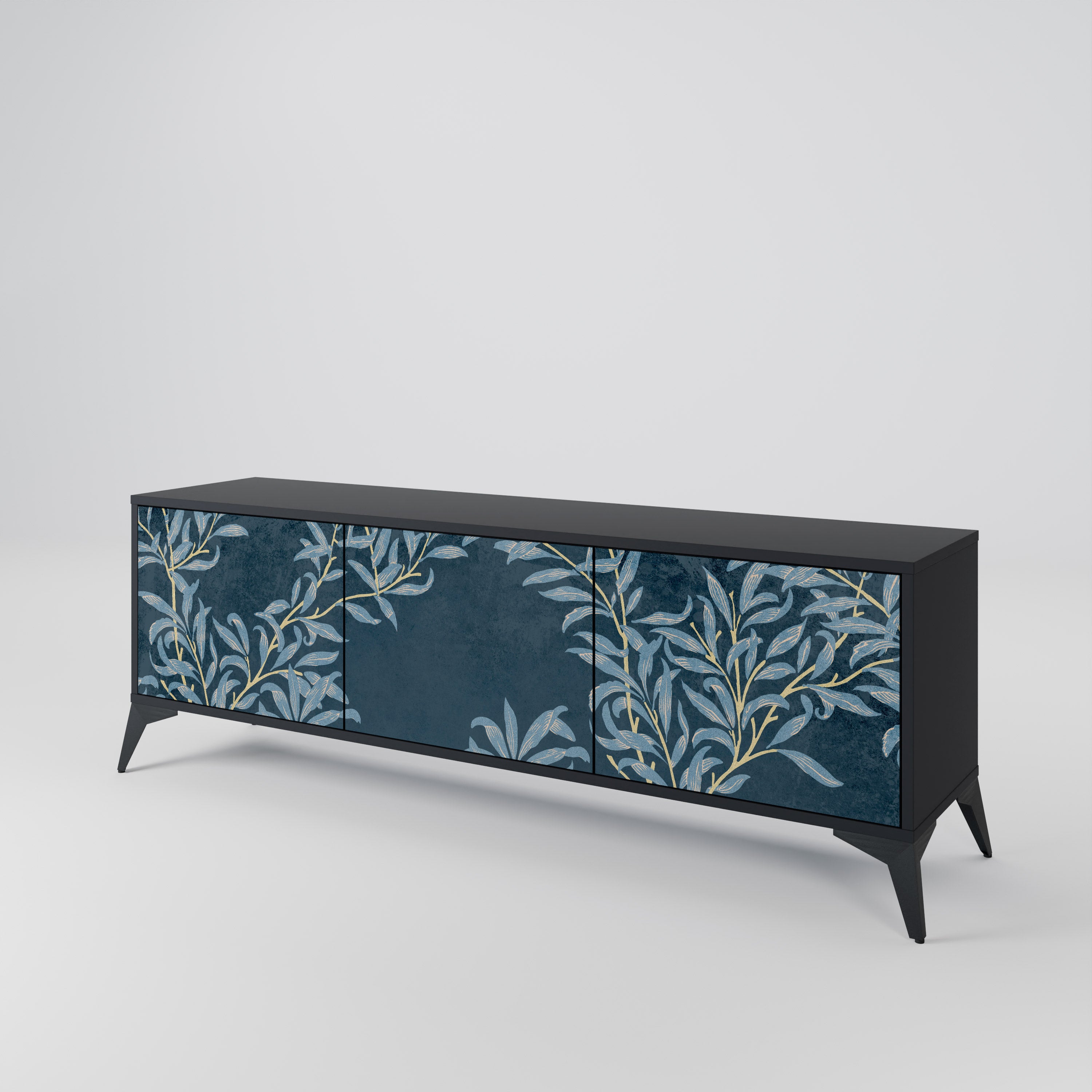 Mueble de TV de 3 puertas BLUE LEAVES con acabado negro