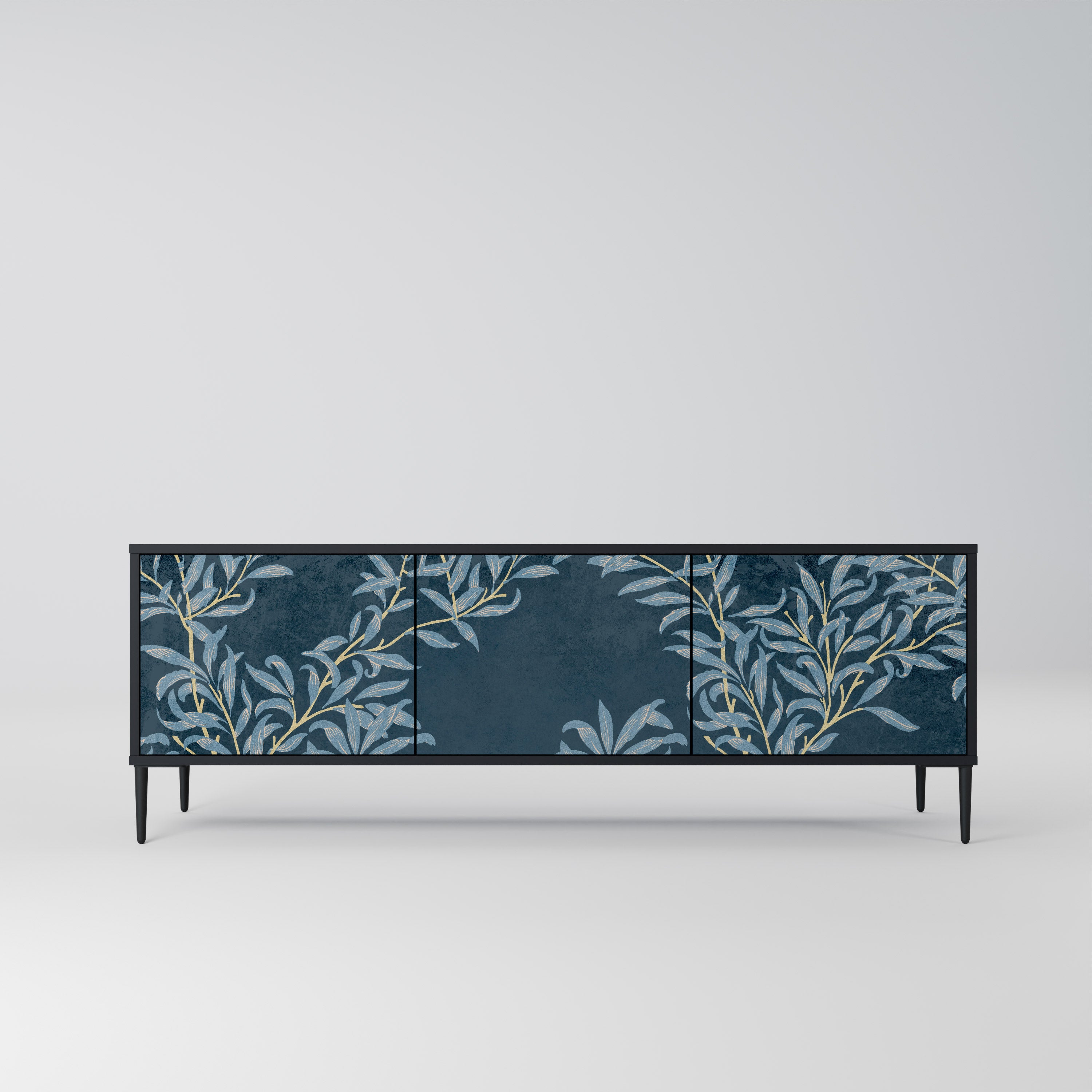 Mueble de TV de 3 puertas BLUE LEAVES con acabado negro