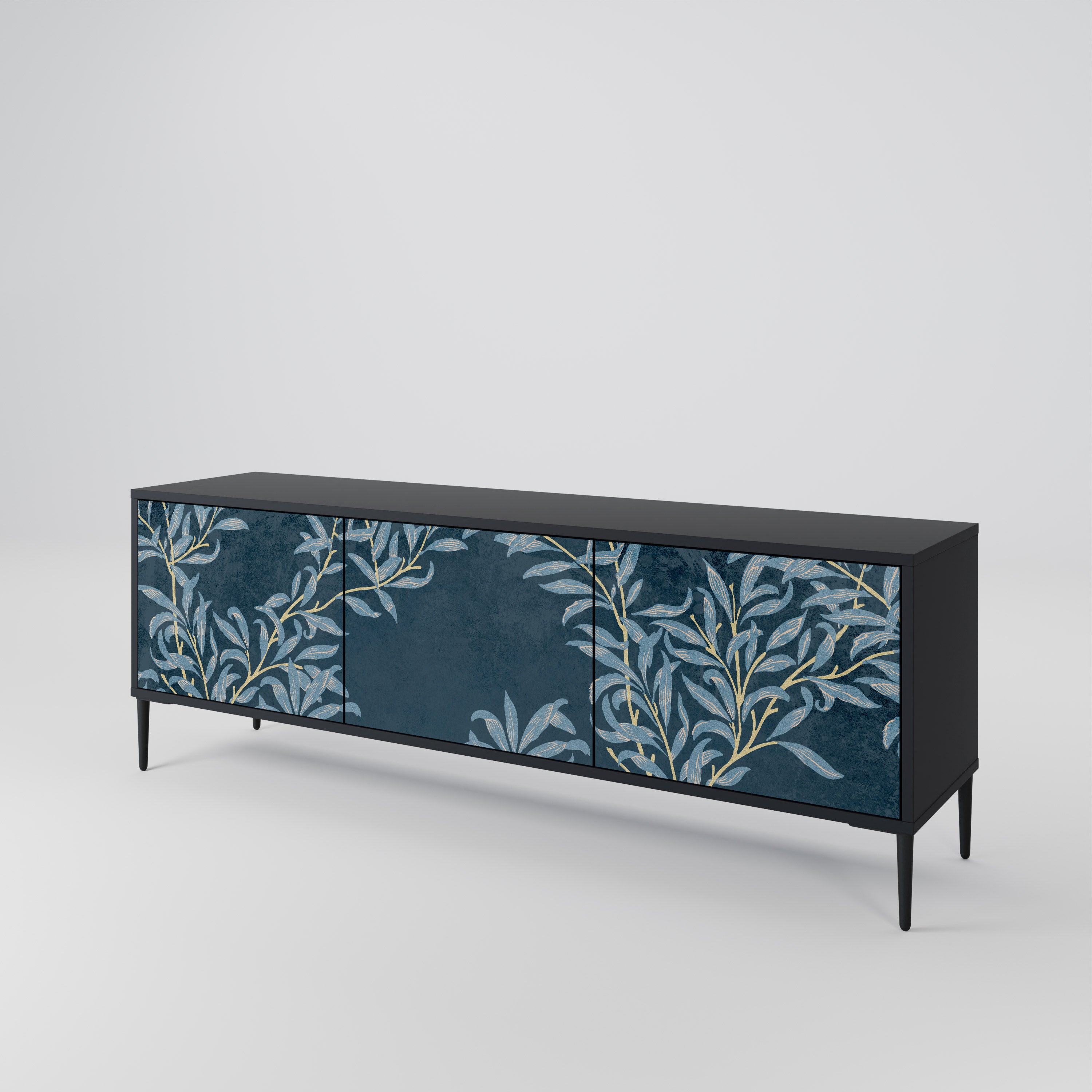 Mueble de TV de 3 puertas BLUE LEAVES con acabado negro