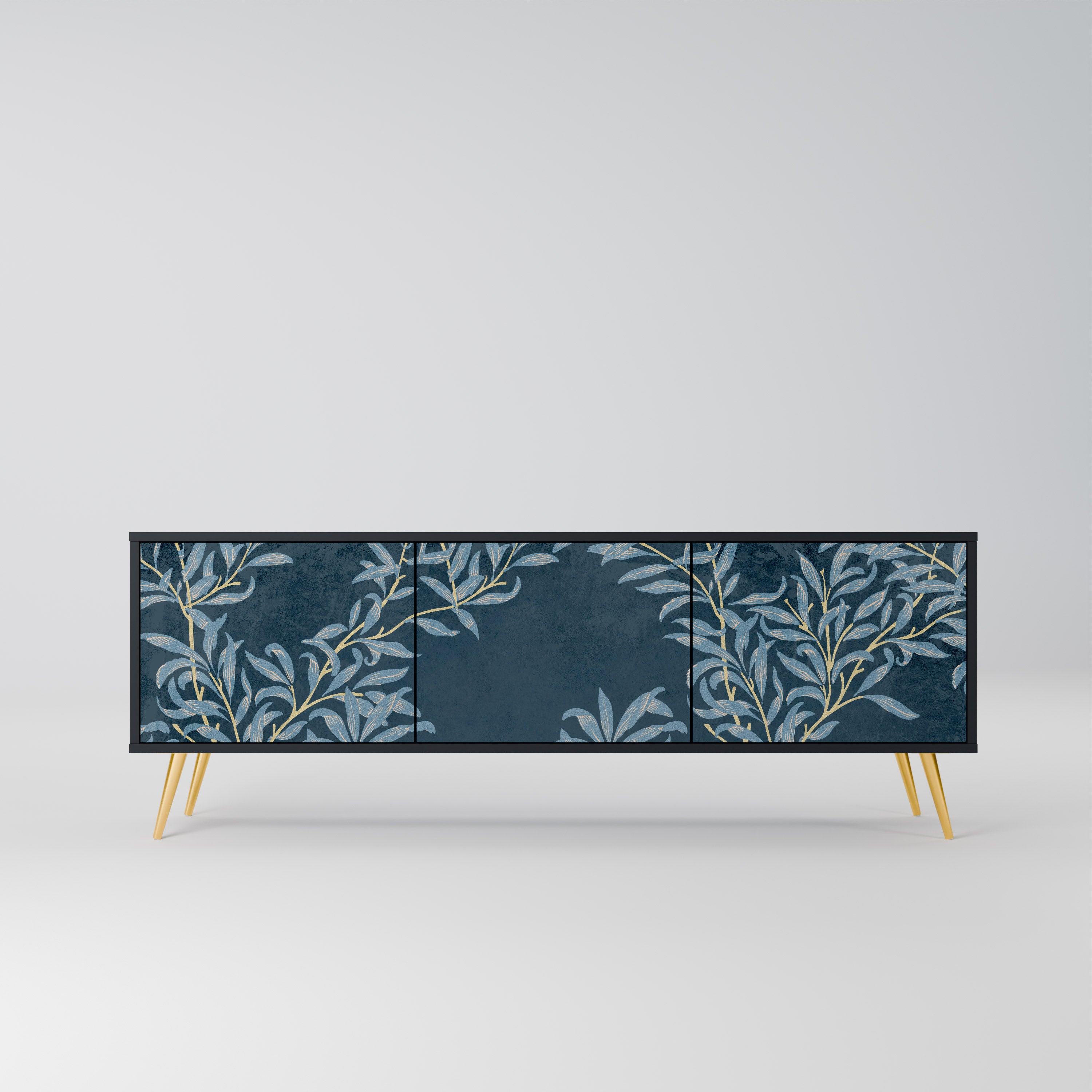 Mueble de TV de 3 puertas BLUE LEAVES con acabado negro