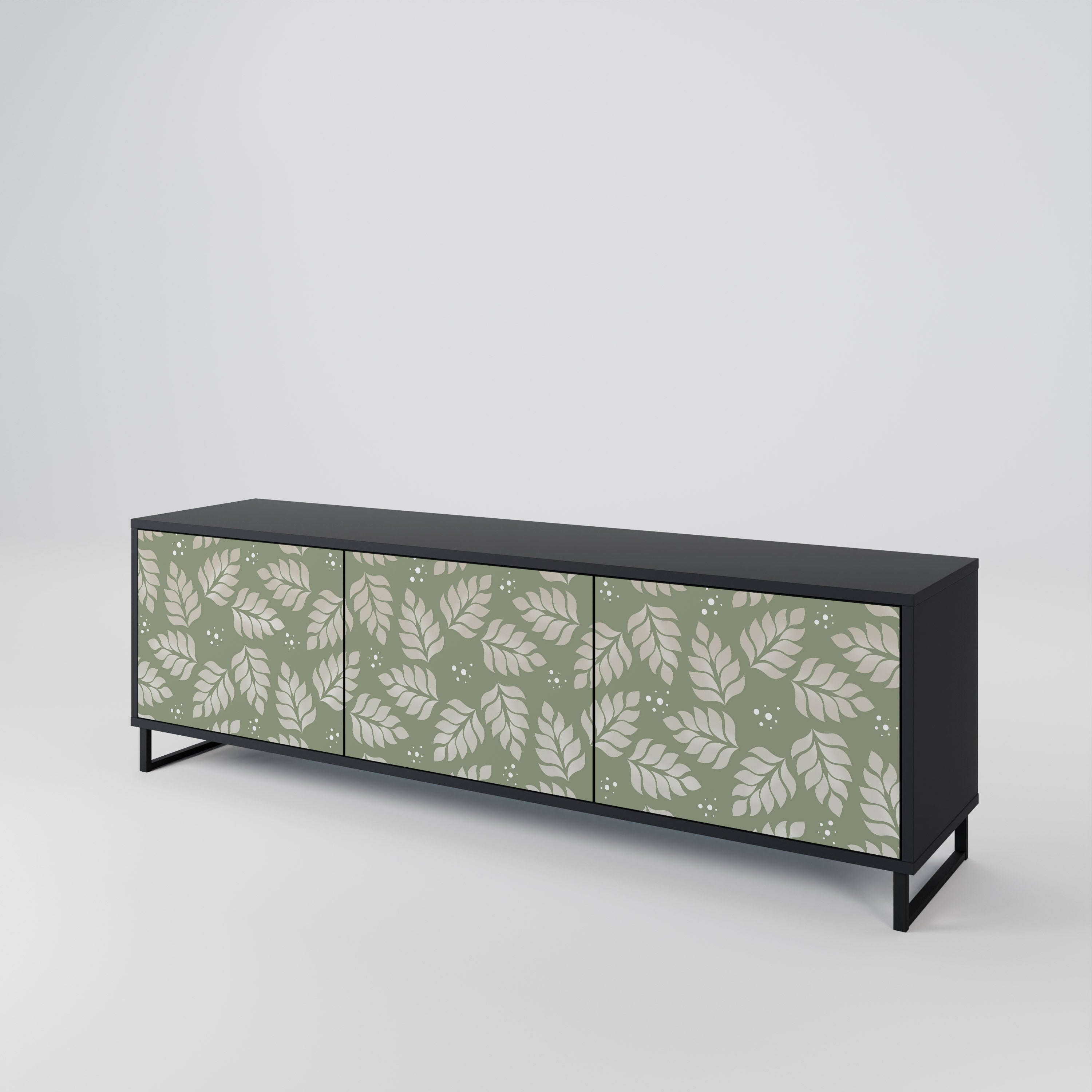 Mueble de TV de 3 puertas LEAVES ON GREEN con acabado negro