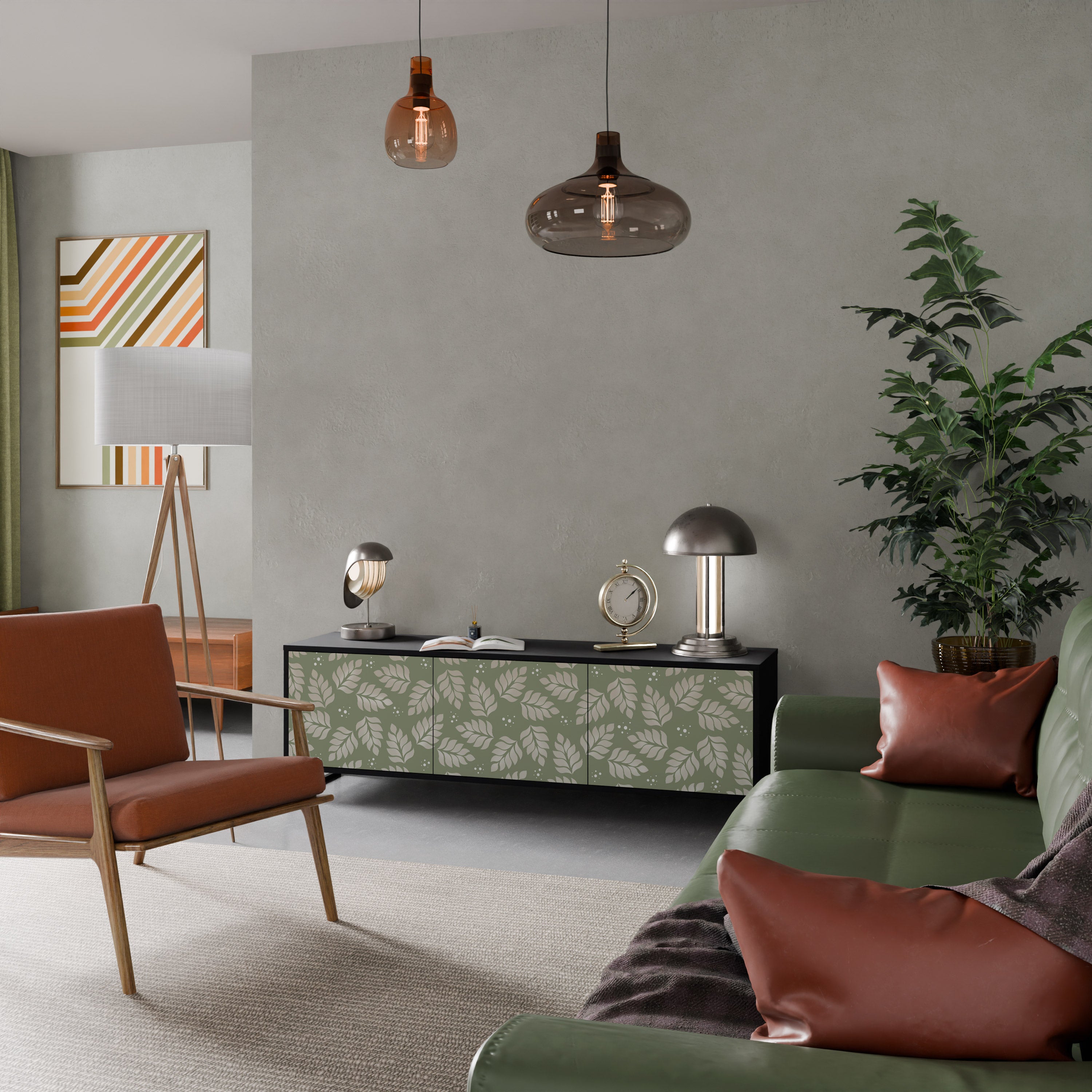 Mueble de TV de 3 puertas LEAVES ON GREEN con acabado negro