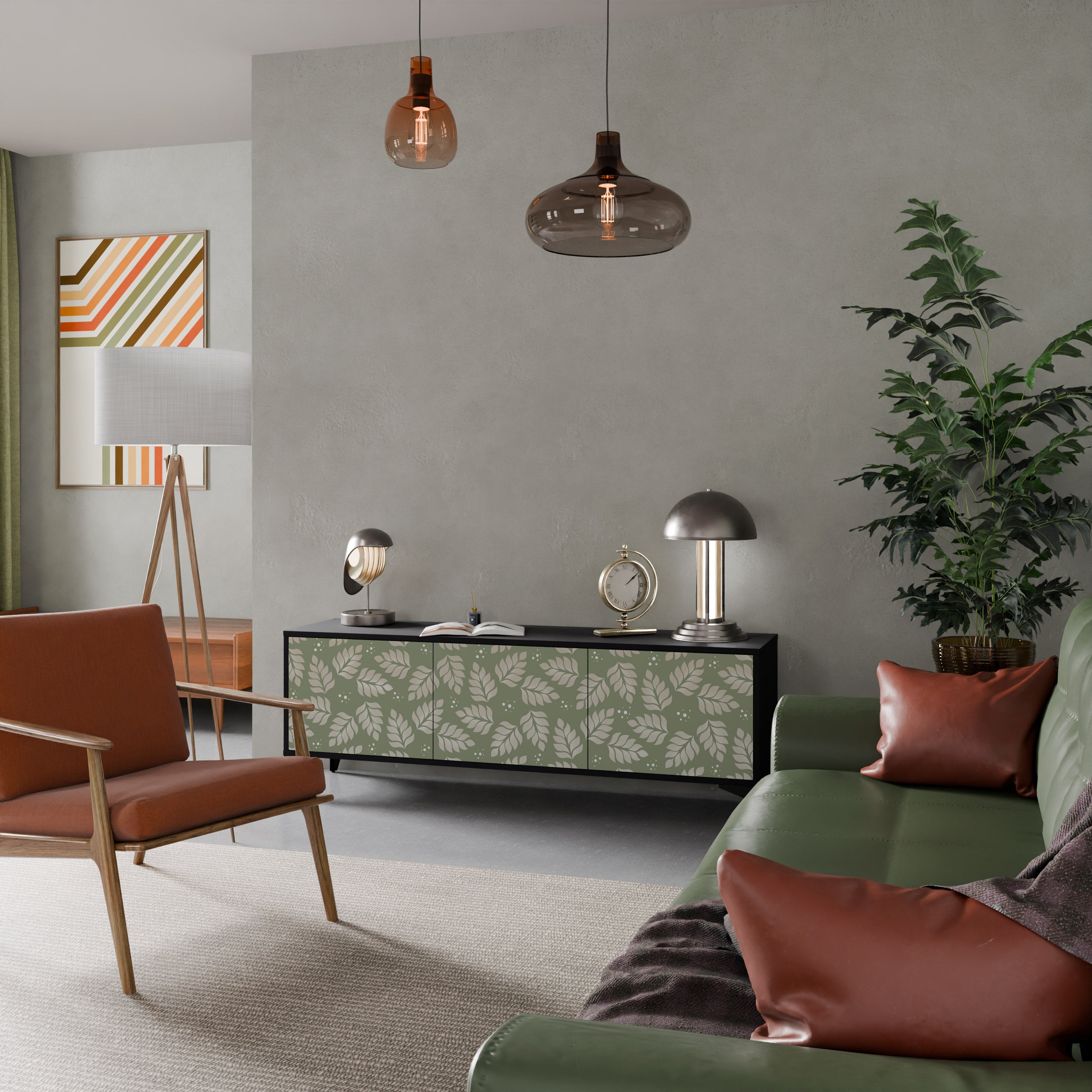 Mueble de TV de 3 puertas LEAVES ON GREEN con acabado negro