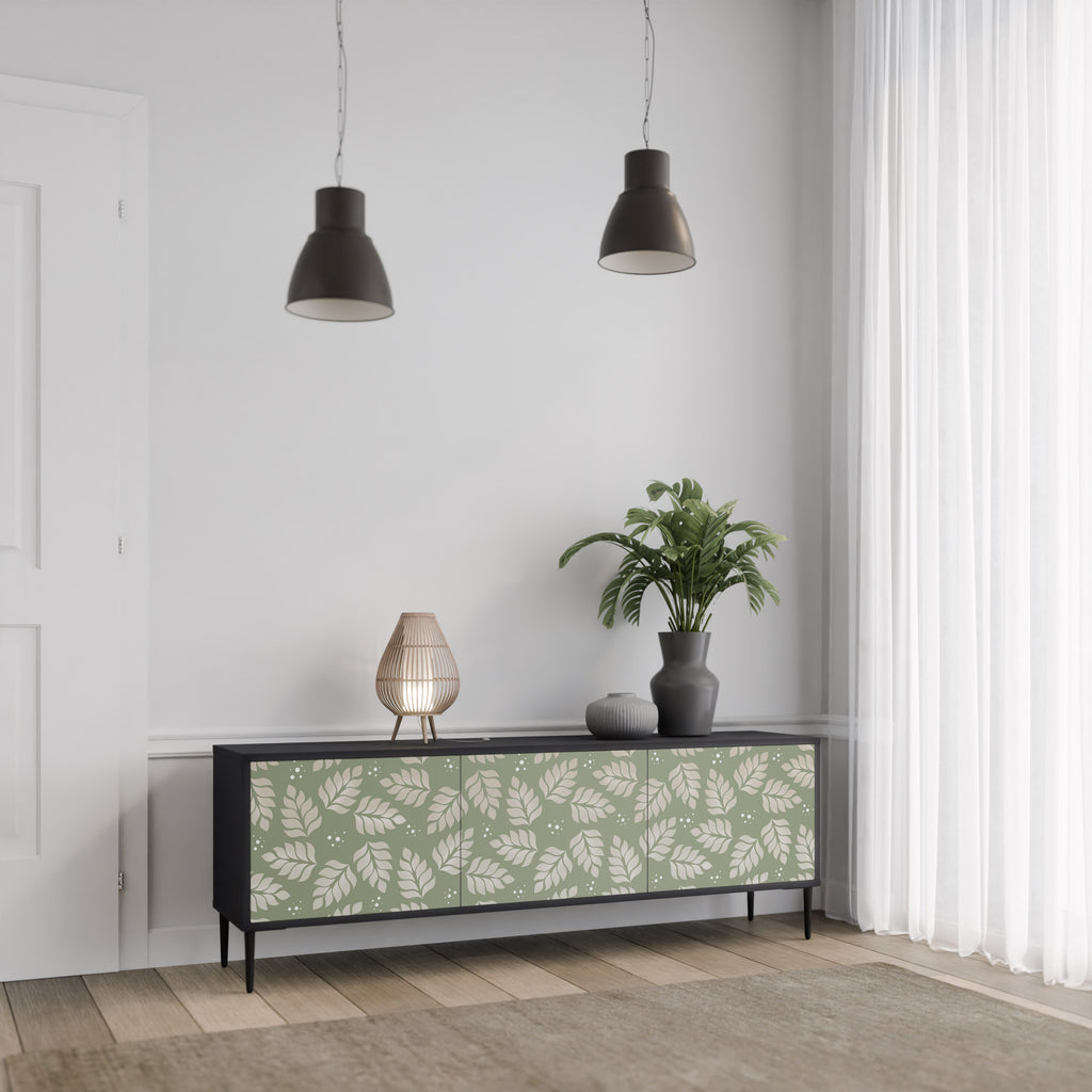 Mueble de TV de 3 puertas LEAVES ON GREEN con acabado negro