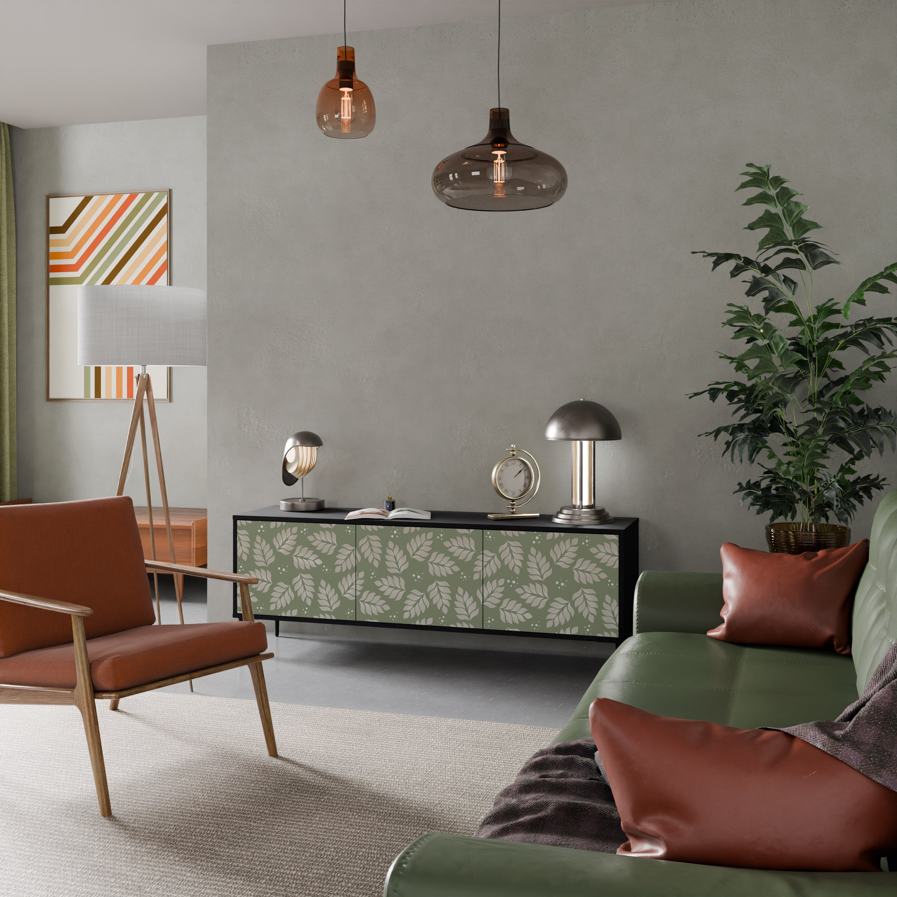 Mueble de TV de 3 puertas LEAVES ON GREEN con acabado negro