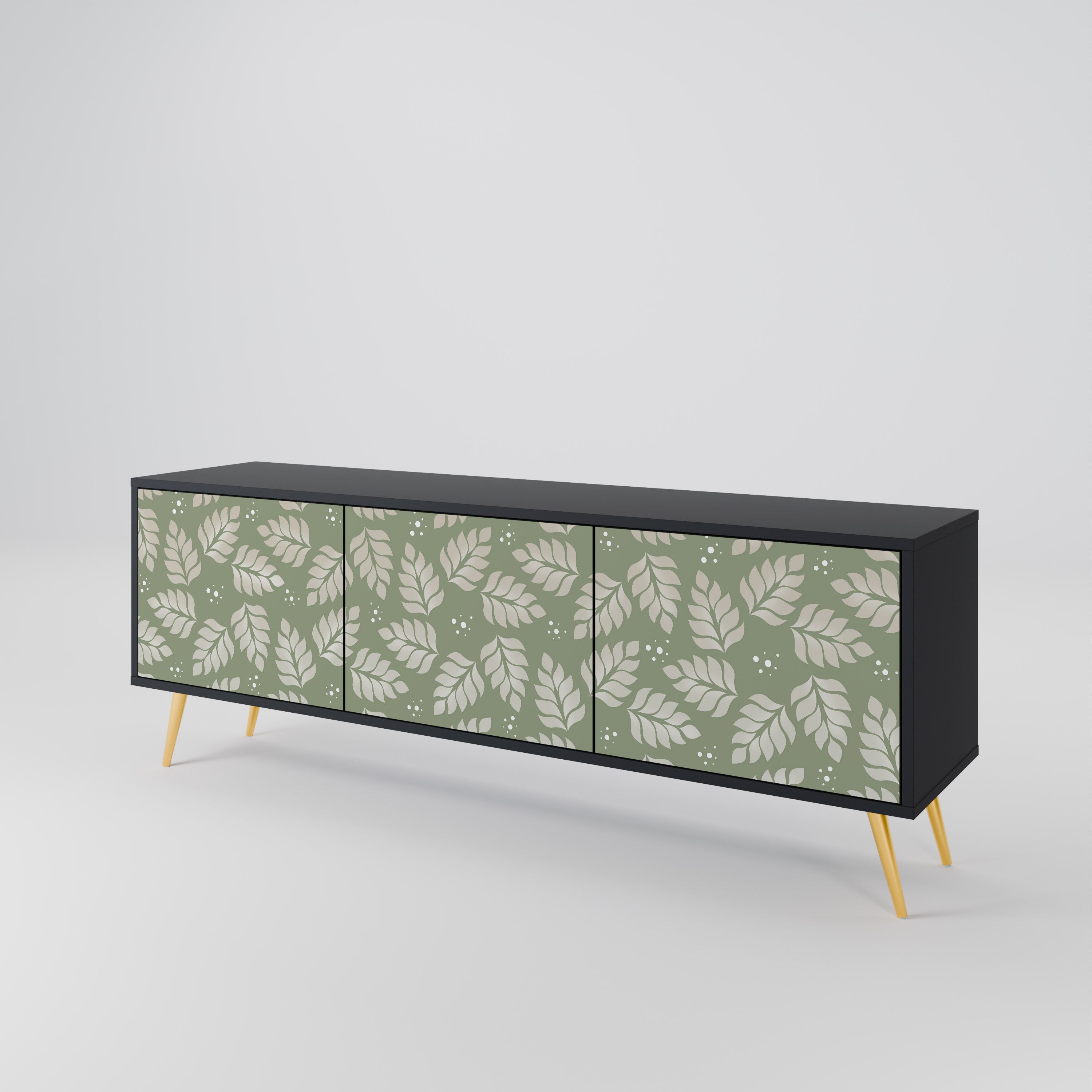 Mueble de TV de 3 puertas LEAVES ON GREEN con acabado negro