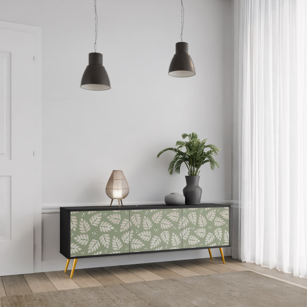 Mueble de TV de 3 puertas LEAVES ON GREEN con acabado negro