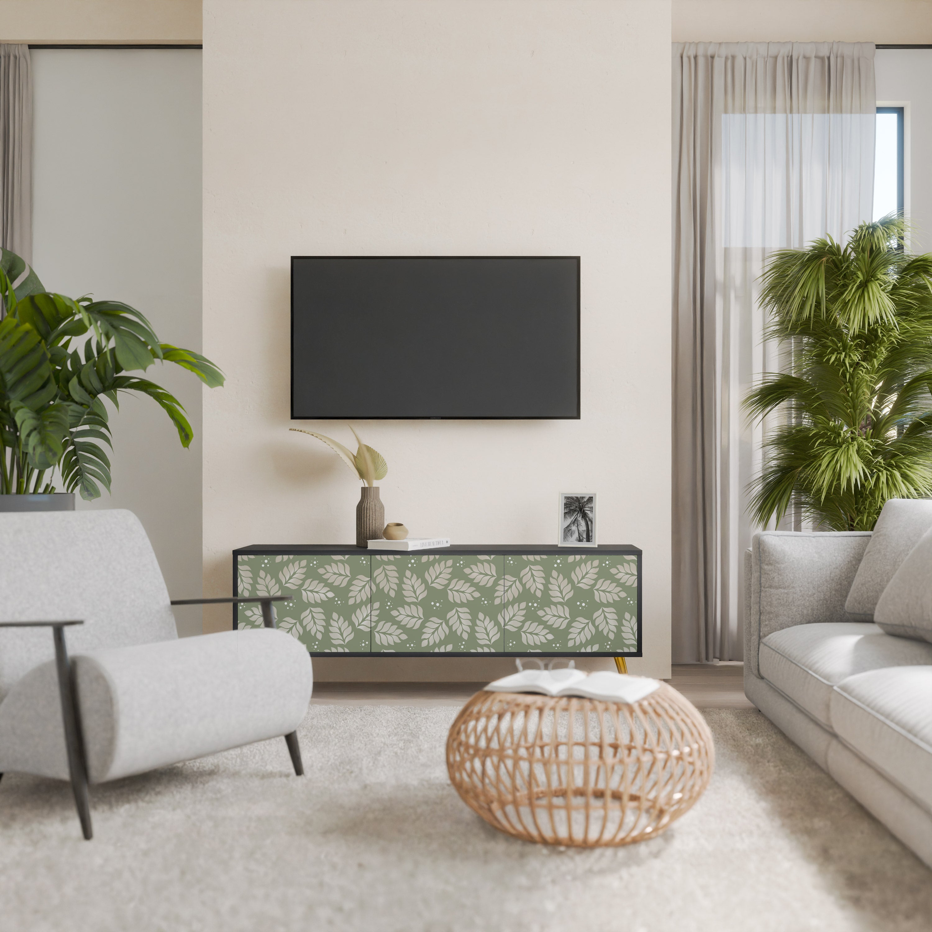 Mueble de TV de 3 puertas LEAVES ON GREEN con acabado negro