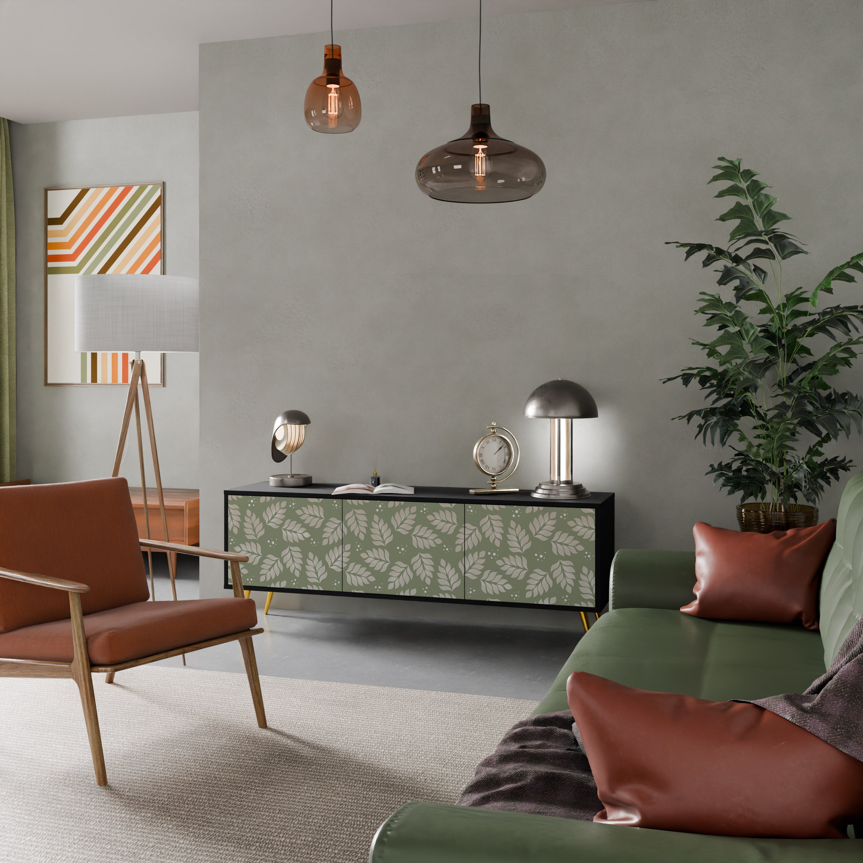 Mueble de TV de 3 puertas LEAVES ON GREEN con acabado negro