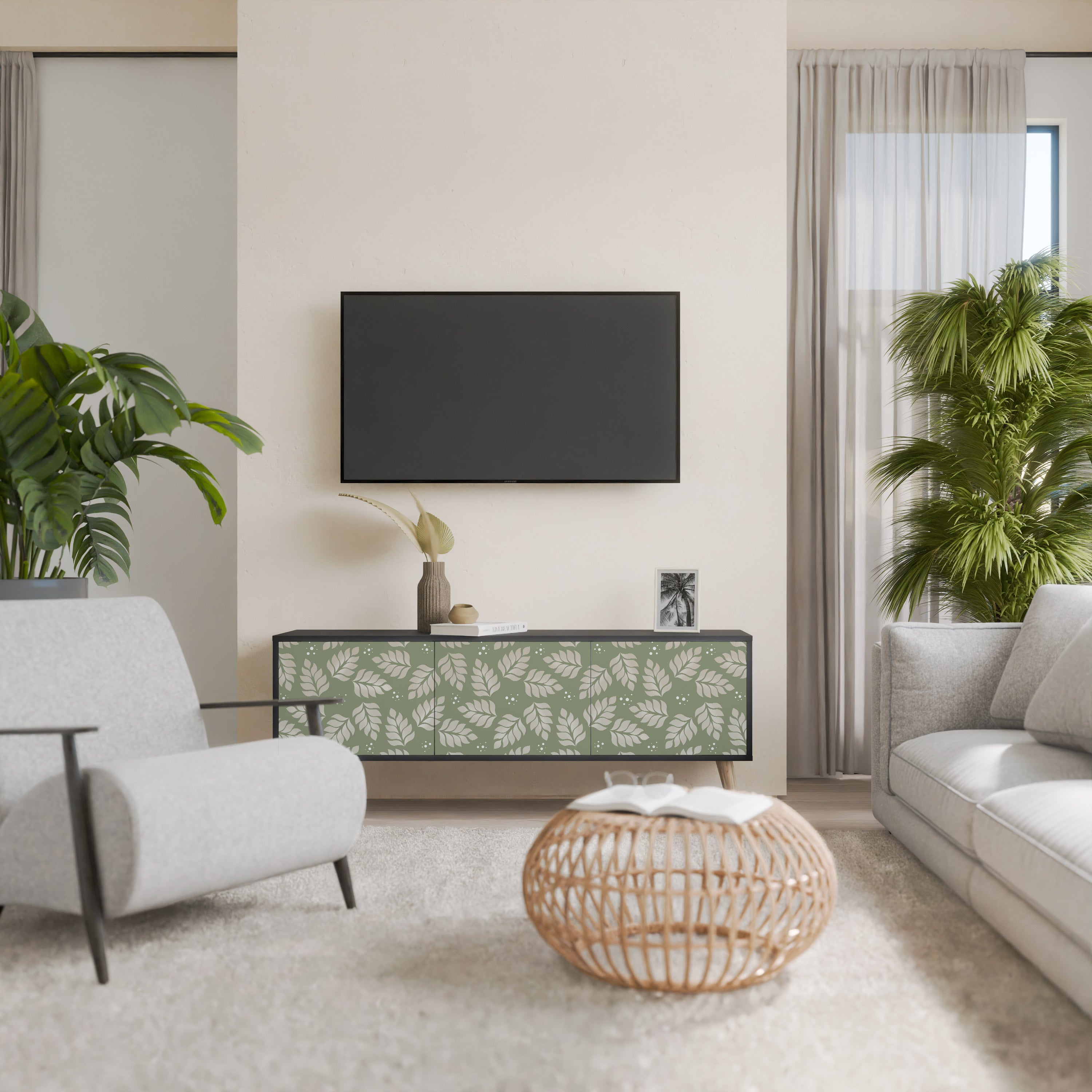 Mueble de TV de 3 puertas LEAVES ON GREEN con acabado negro