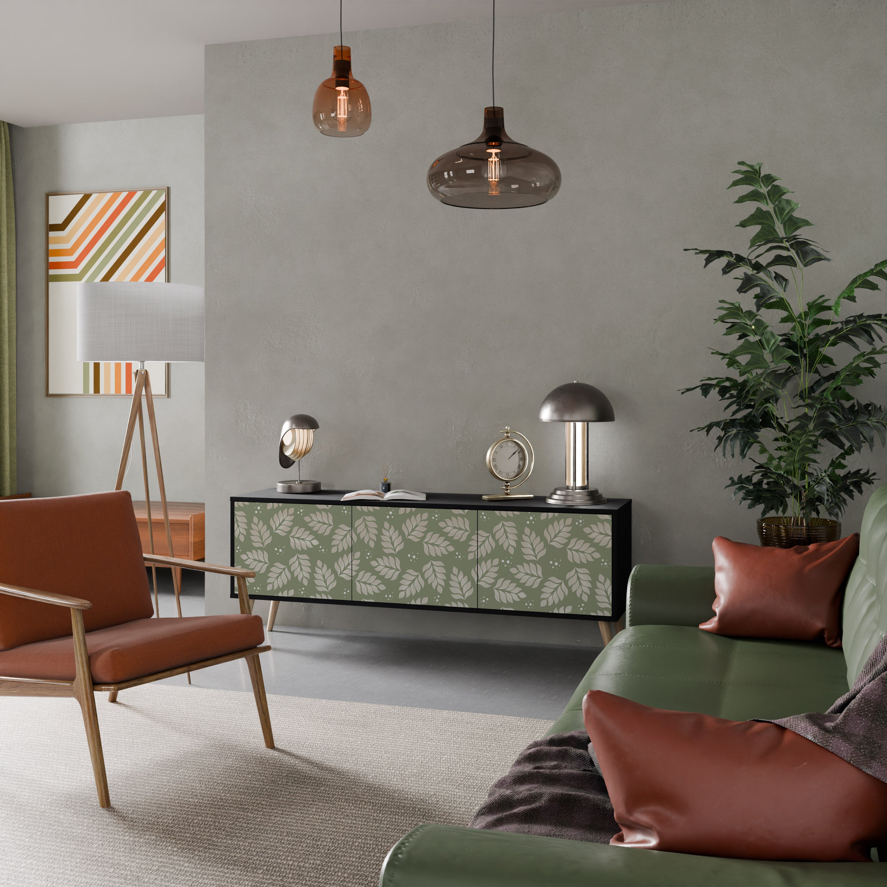 Mueble de TV de 3 puertas LEAVES ON GREEN con acabado negro
