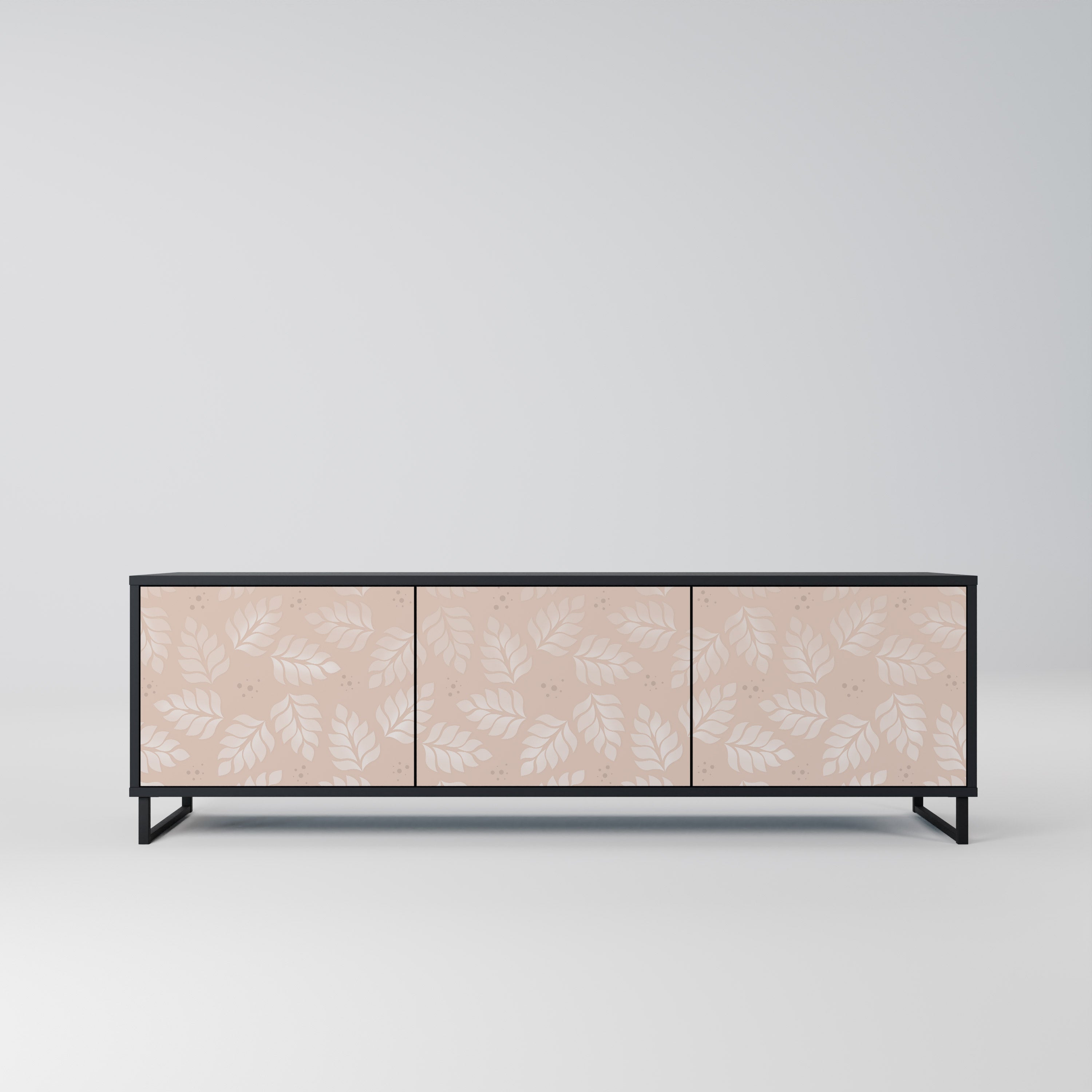 Mueble de TV de 3 puertas LEAVES ON BEIGE con acabado negro