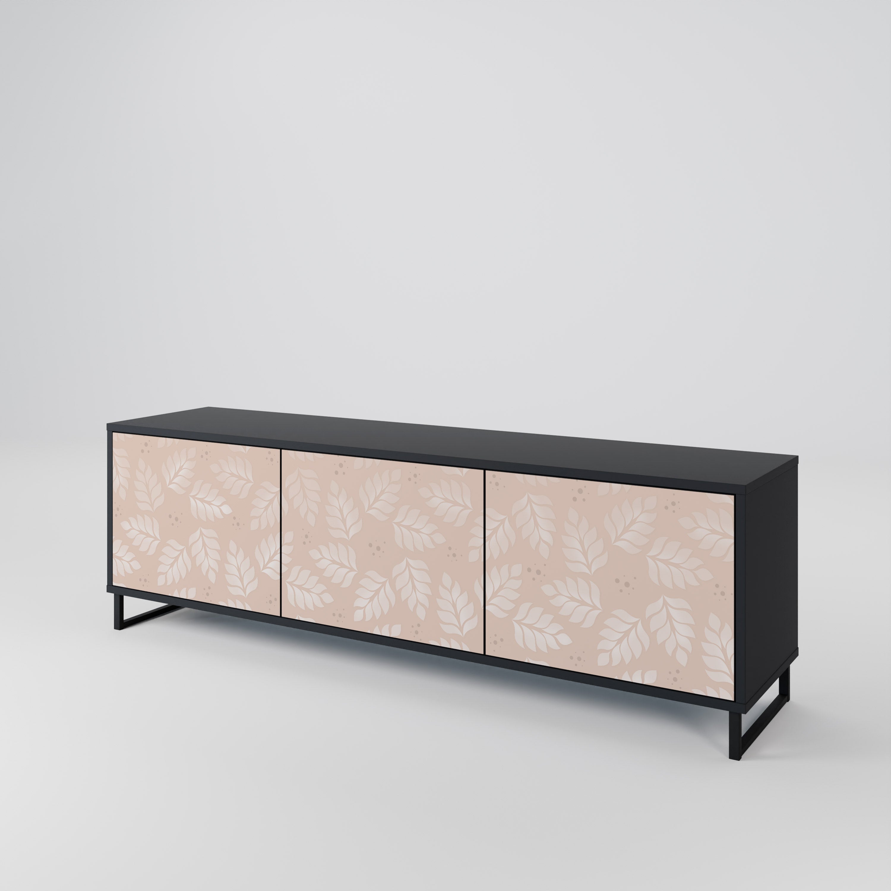Mueble de TV de 3 puertas LEAVES ON BEIGE con acabado negro