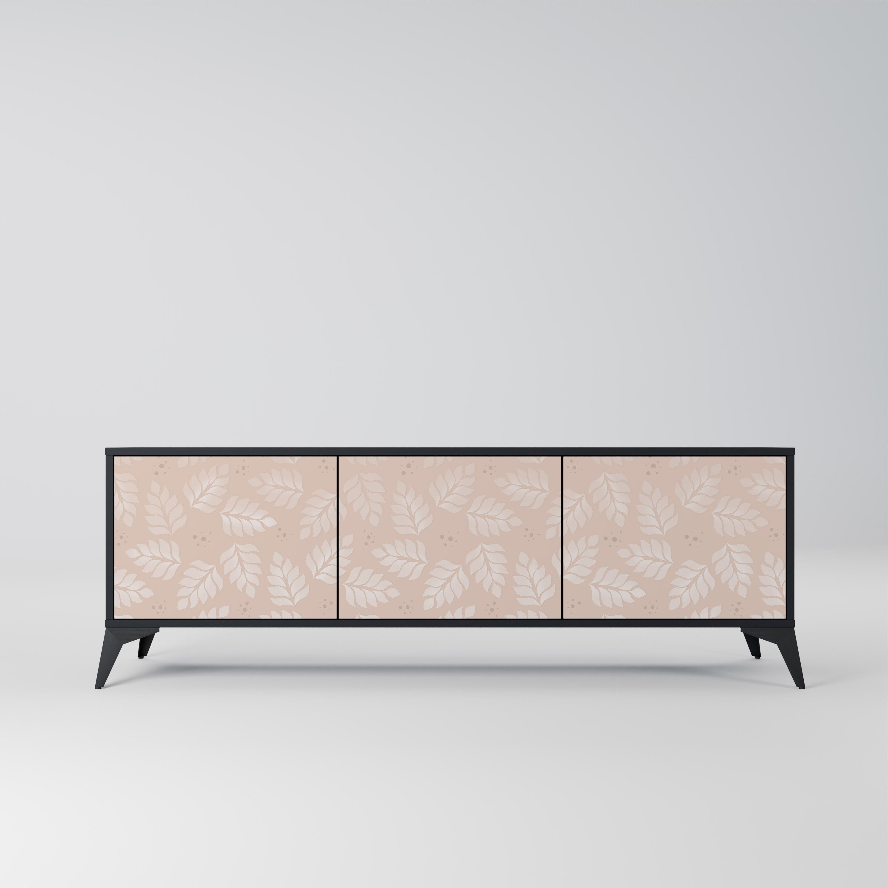 Mueble de TV de 3 puertas LEAVES ON BEIGE con acabado negro