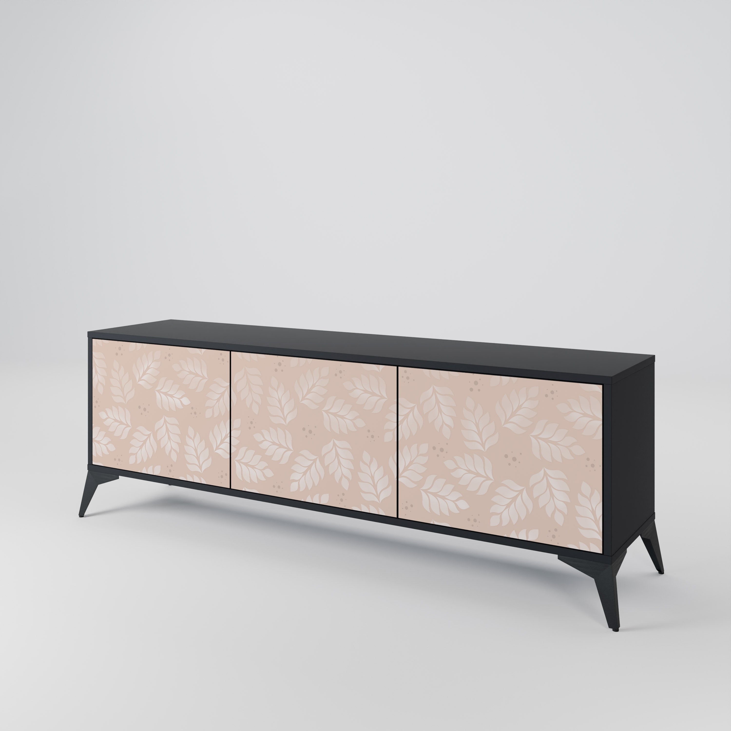 Mueble de TV de 3 puertas LEAVES ON BEIGE con acabado negro