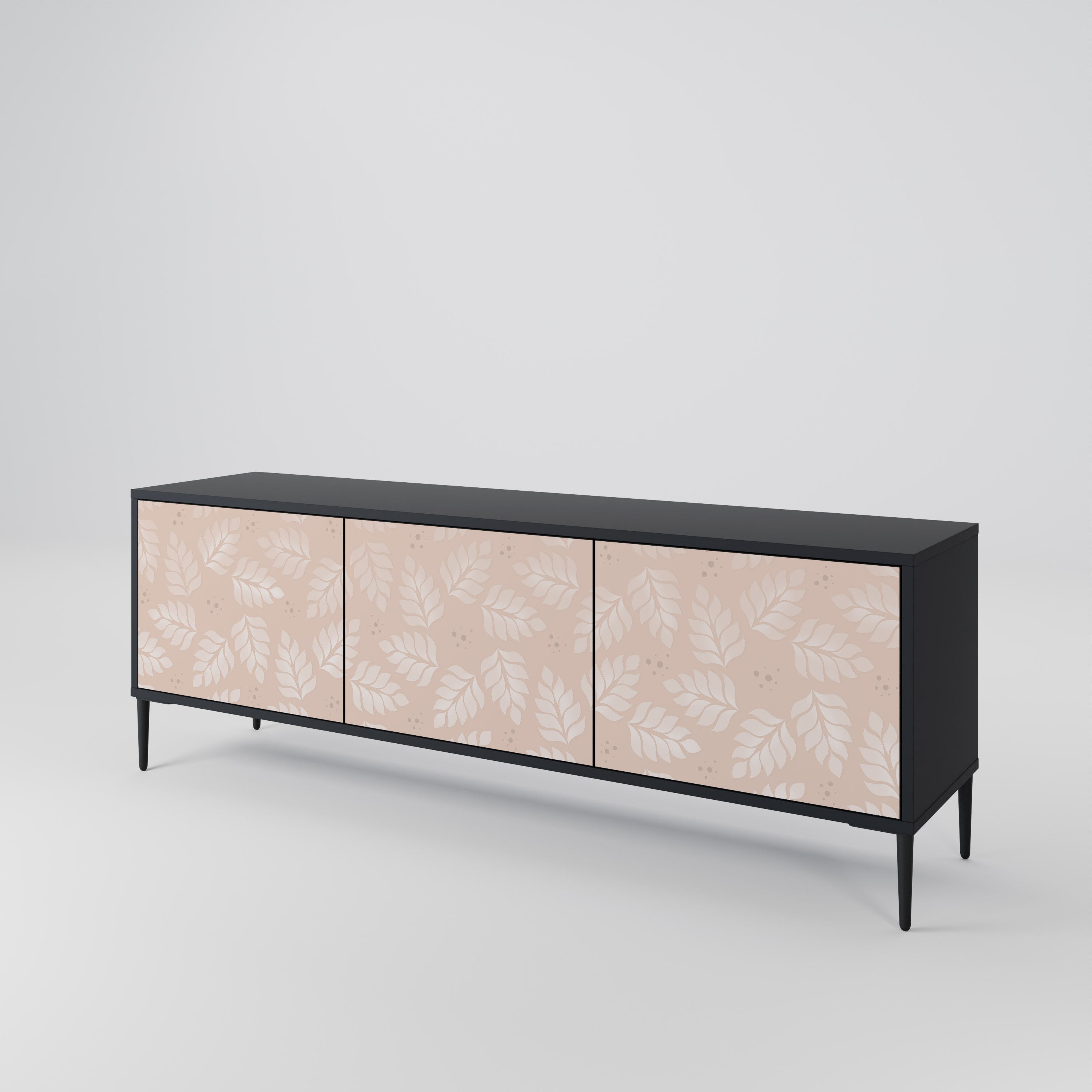 Mueble de TV de 3 puertas LEAVES ON BEIGE con acabado negro