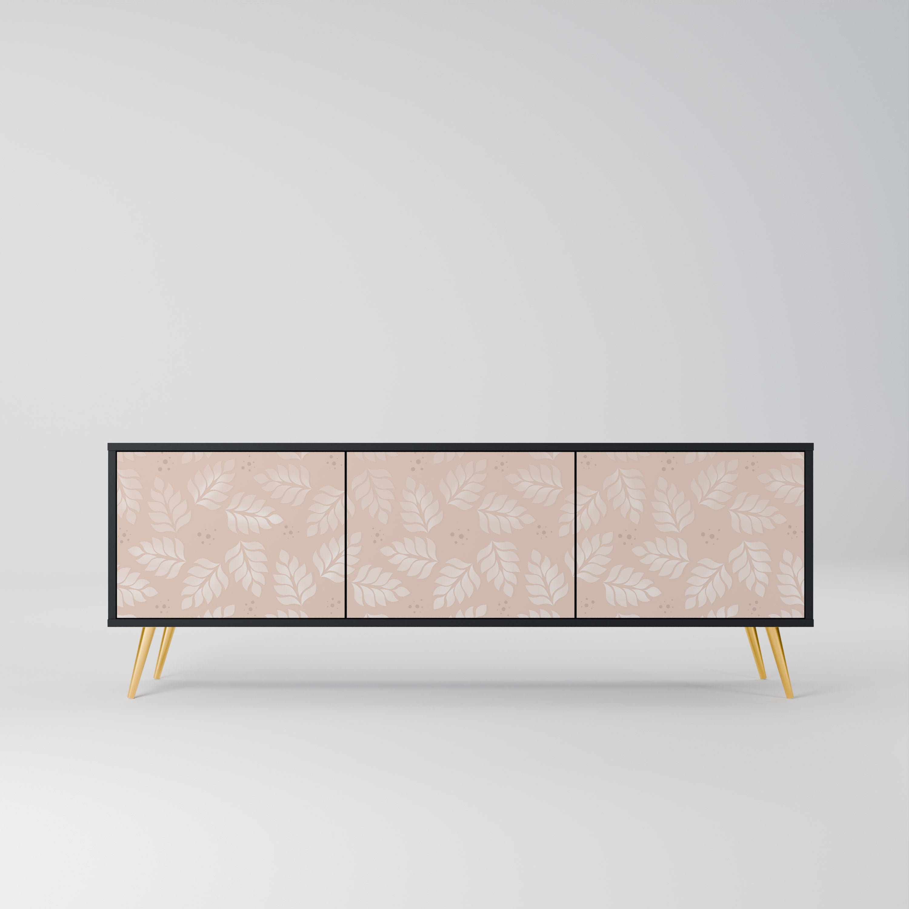 Mueble de TV de 3 puertas LEAVES ON BEIGE con acabado negro