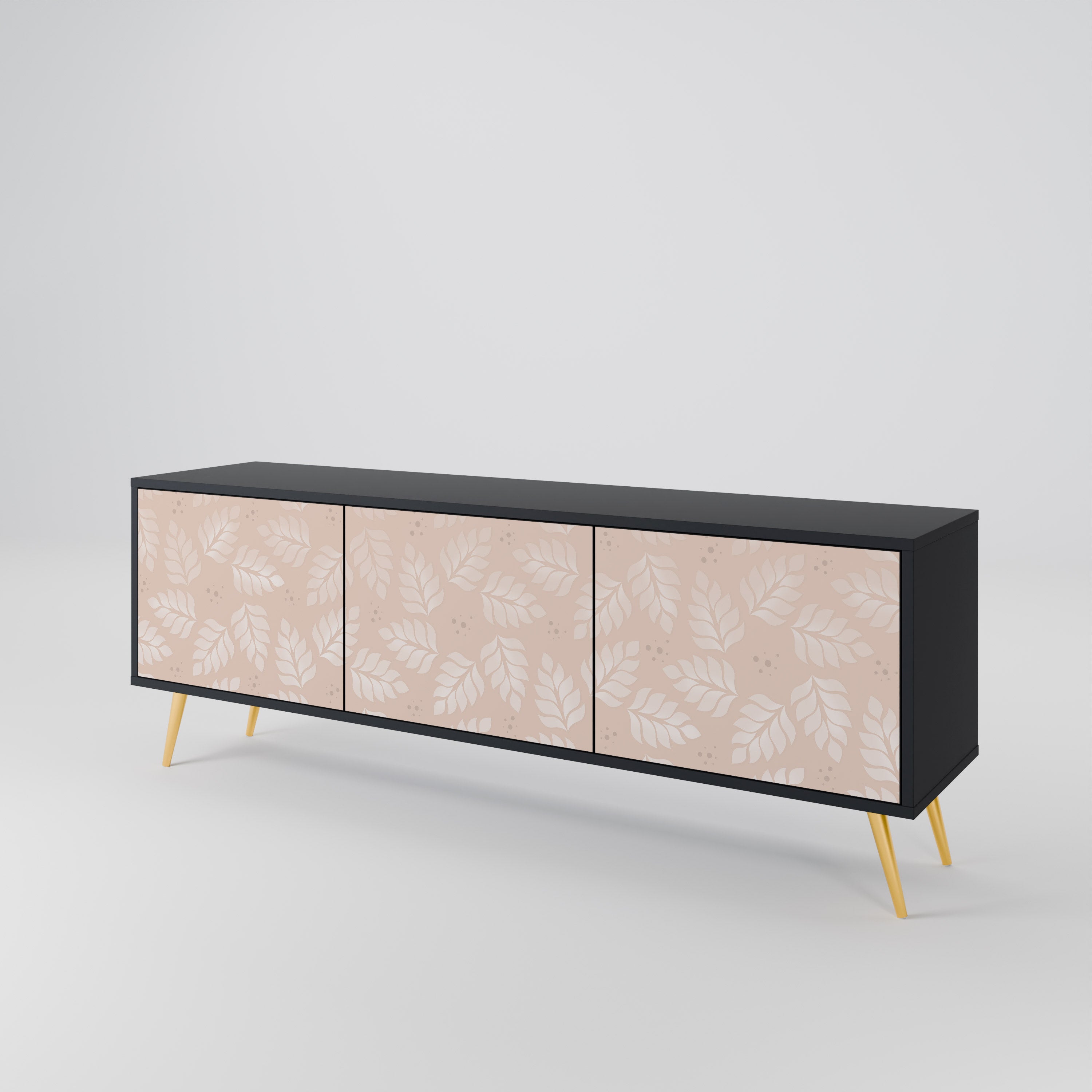 Mueble de TV de 3 puertas LEAVES ON BEIGE con acabado negro