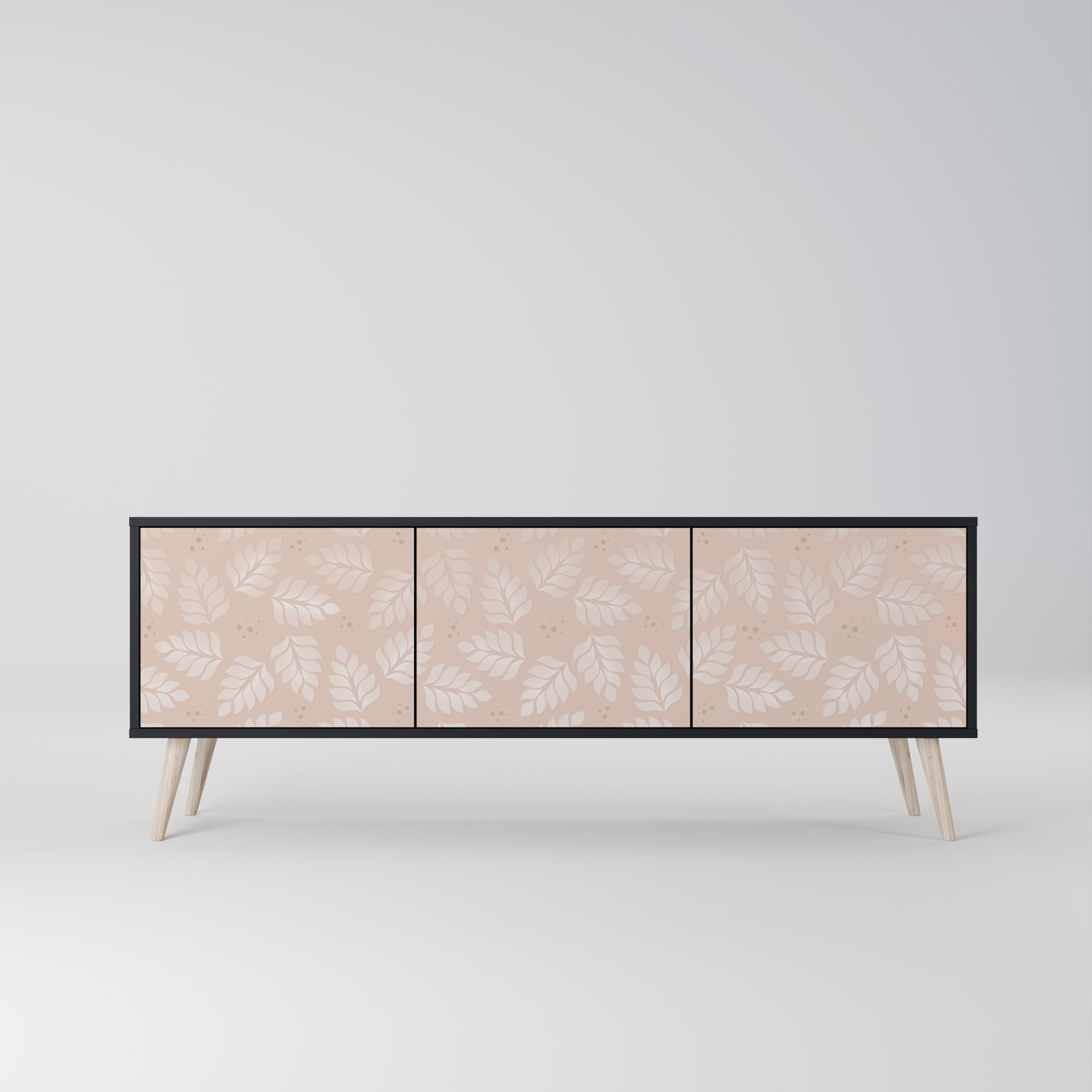 Mueble de TV de 3 puertas LEAVES ON BEIGE con acabado negro