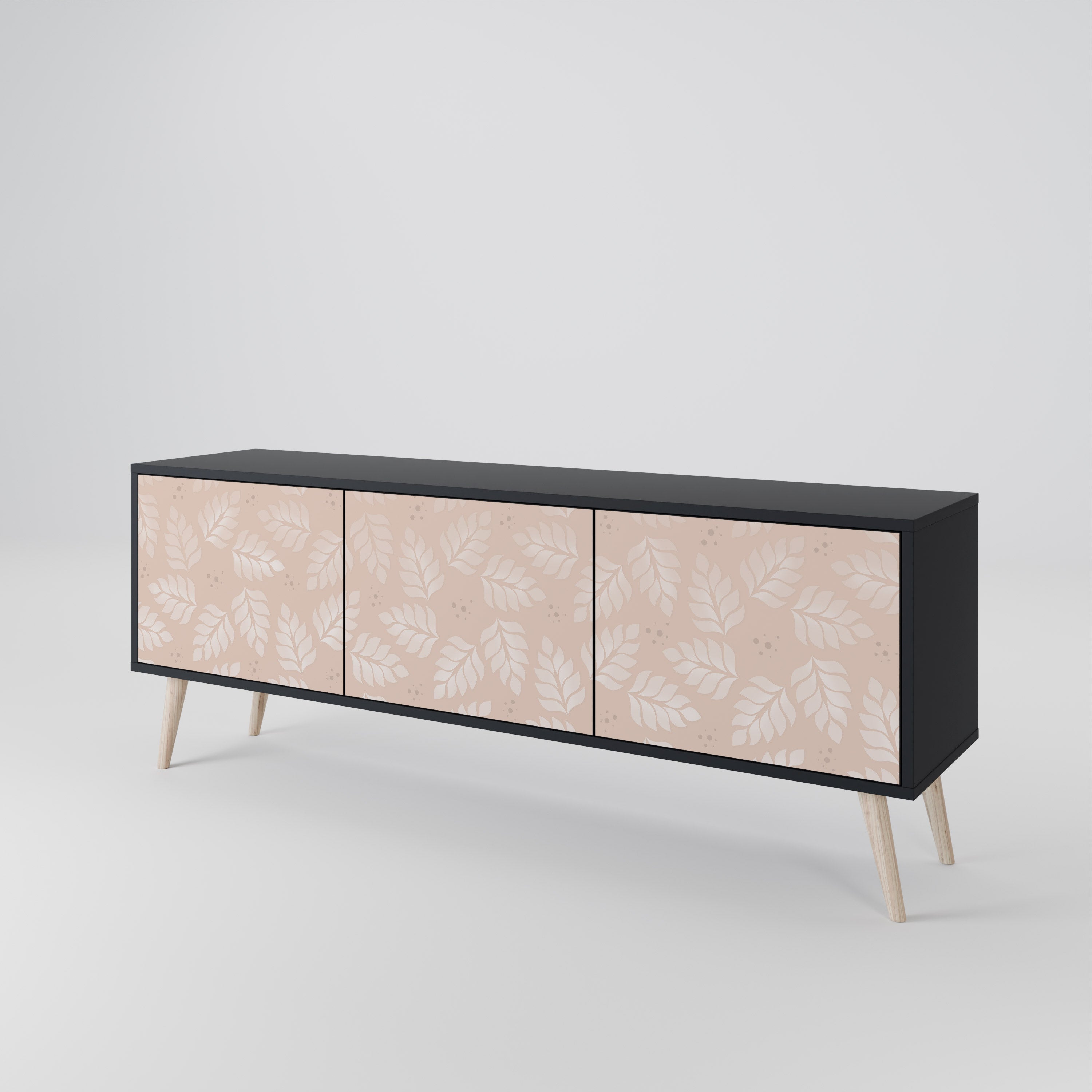 Mueble de TV de 3 puertas LEAVES ON BEIGE con acabado negro