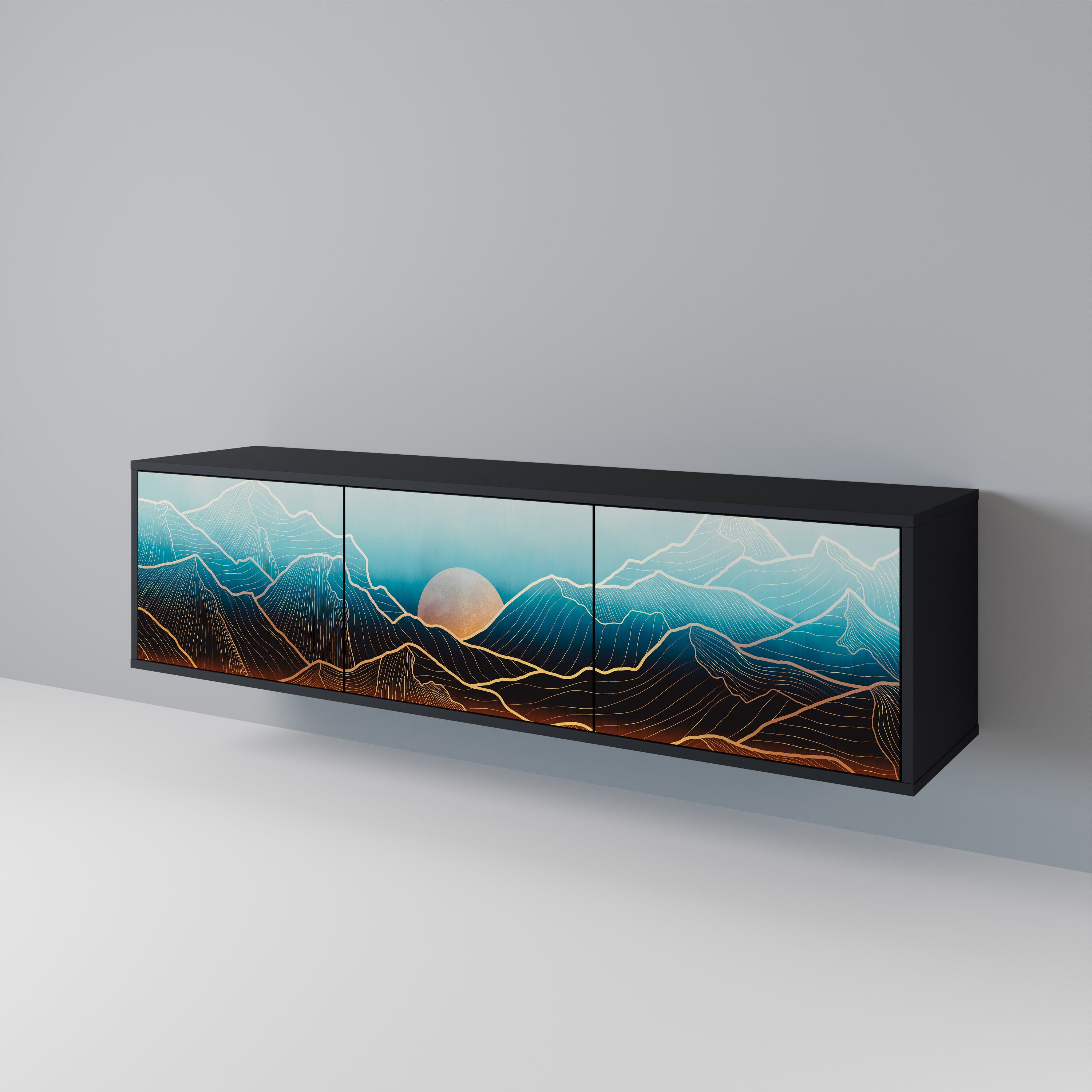 Mueble de TV de 3 puertas LUNAR SECRETS en acabado negro