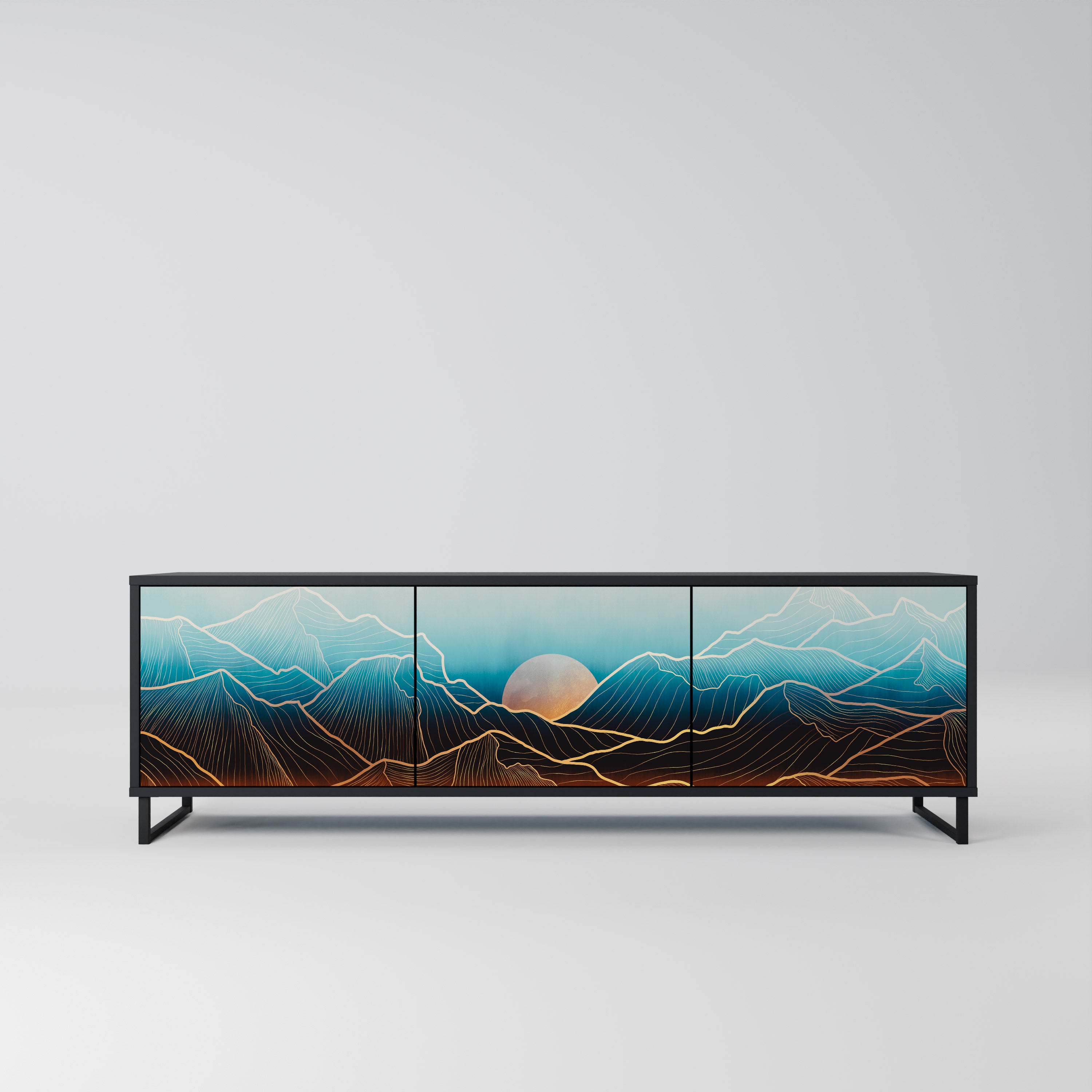 Mueble de TV de 3 puertas LUNAR SECRETS en acabado negro
