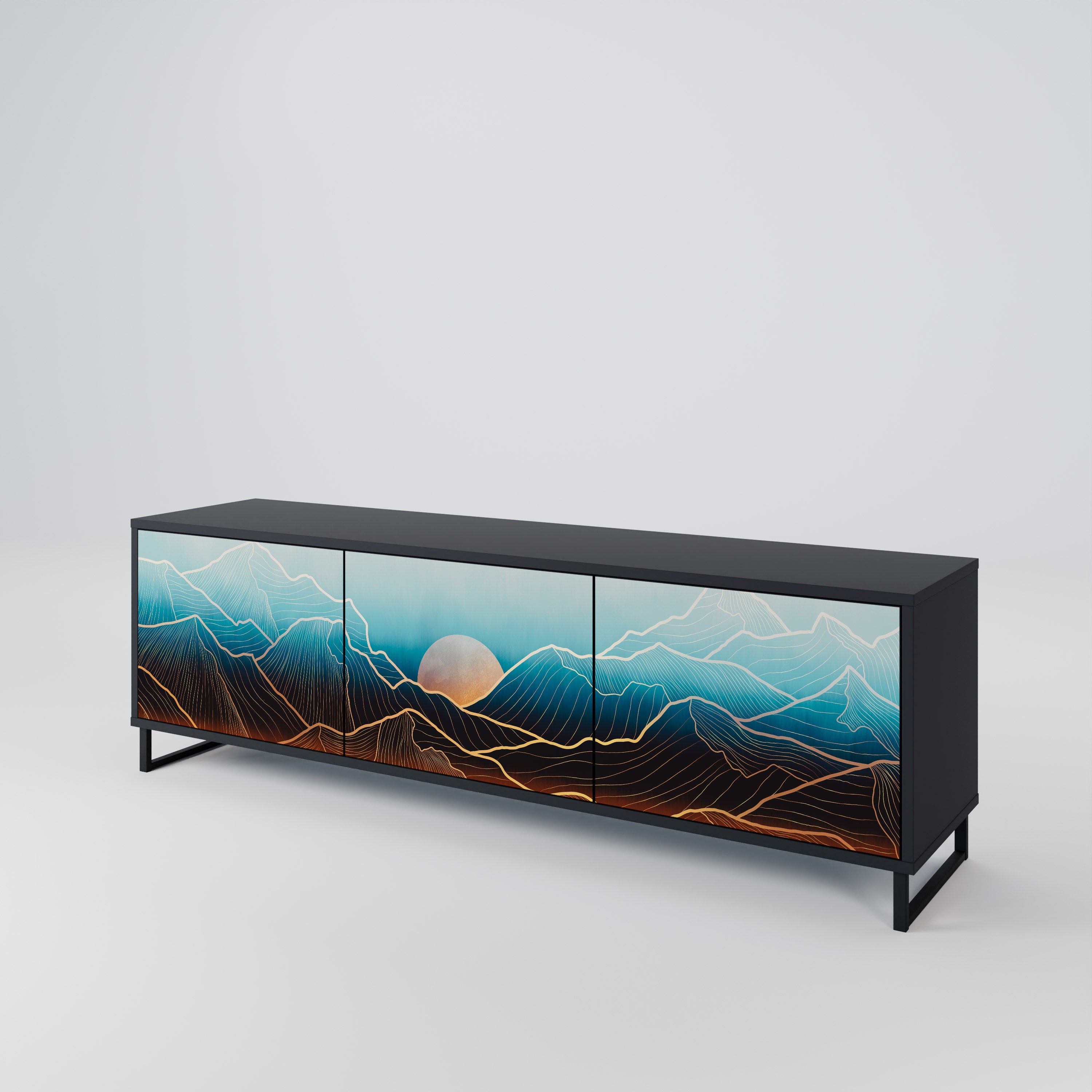 Mueble de TV de 3 puertas LUNAR SECRETS en acabado negro