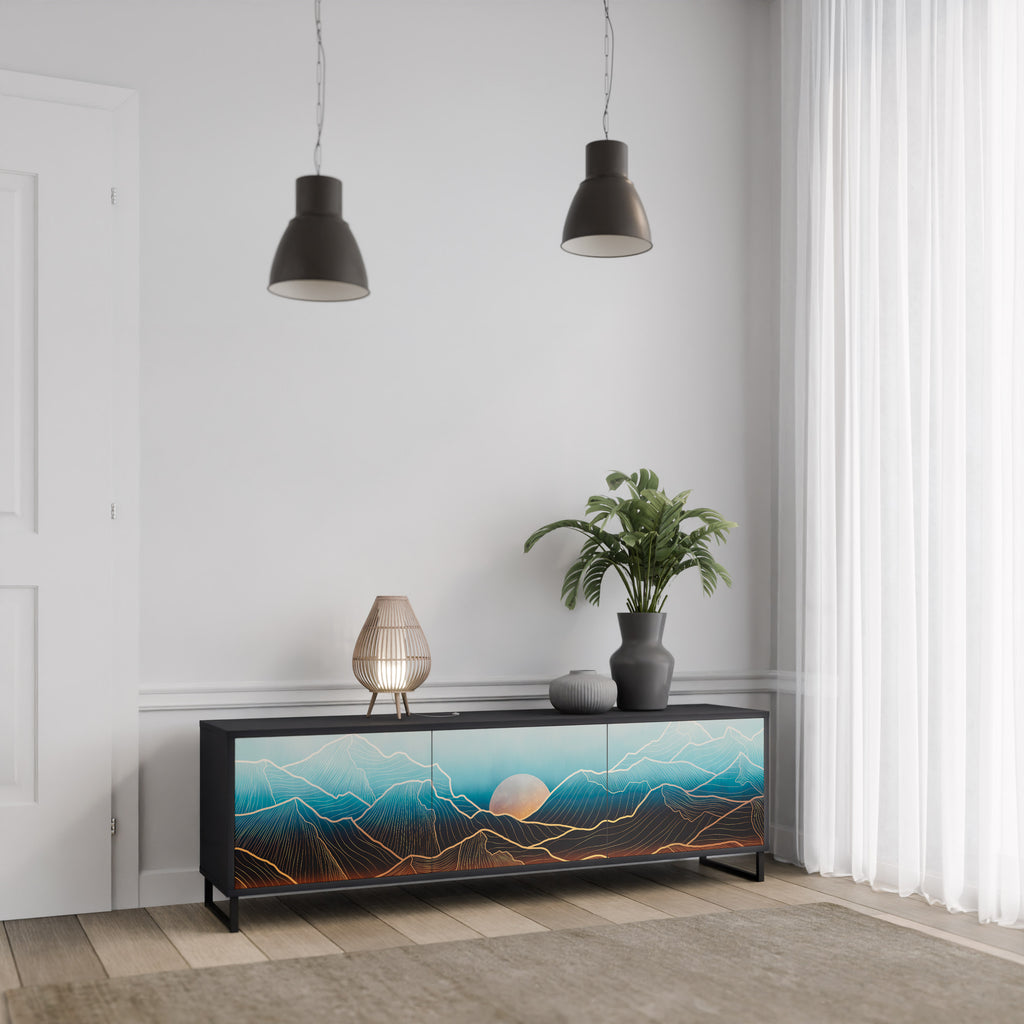 Mueble de TV de 3 puertas LUNAR SECRETS en acabado negro