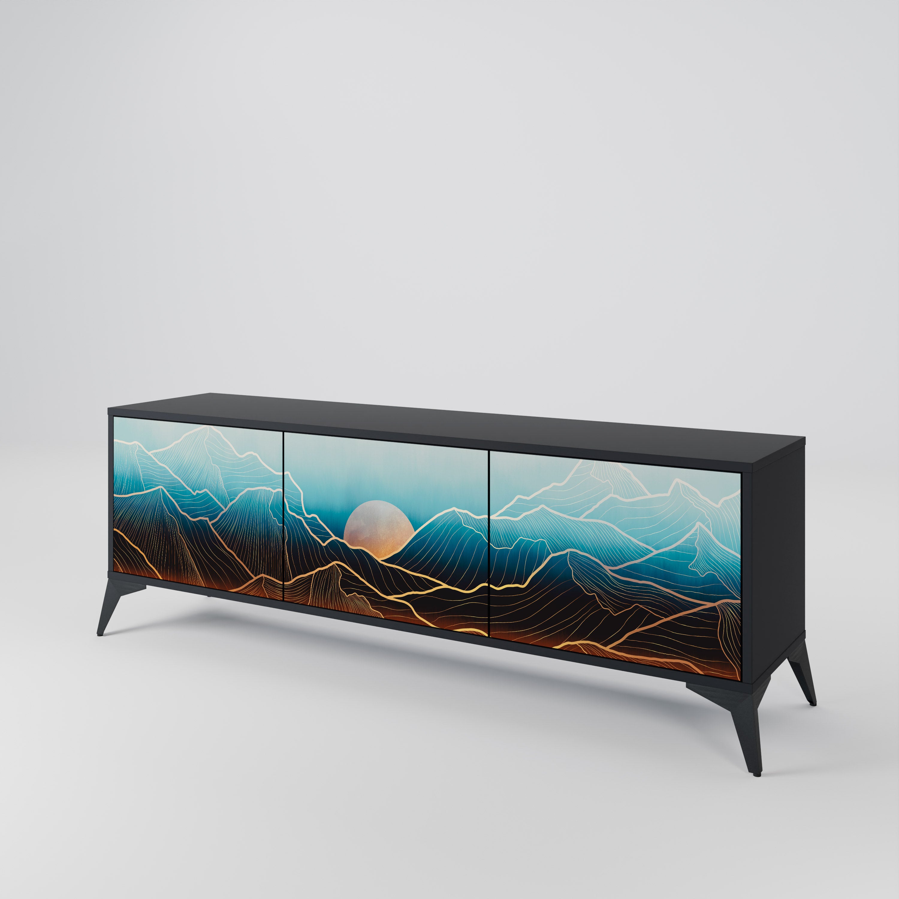 Mueble de TV de 3 puertas LUNAR SECRETS en acabado negro