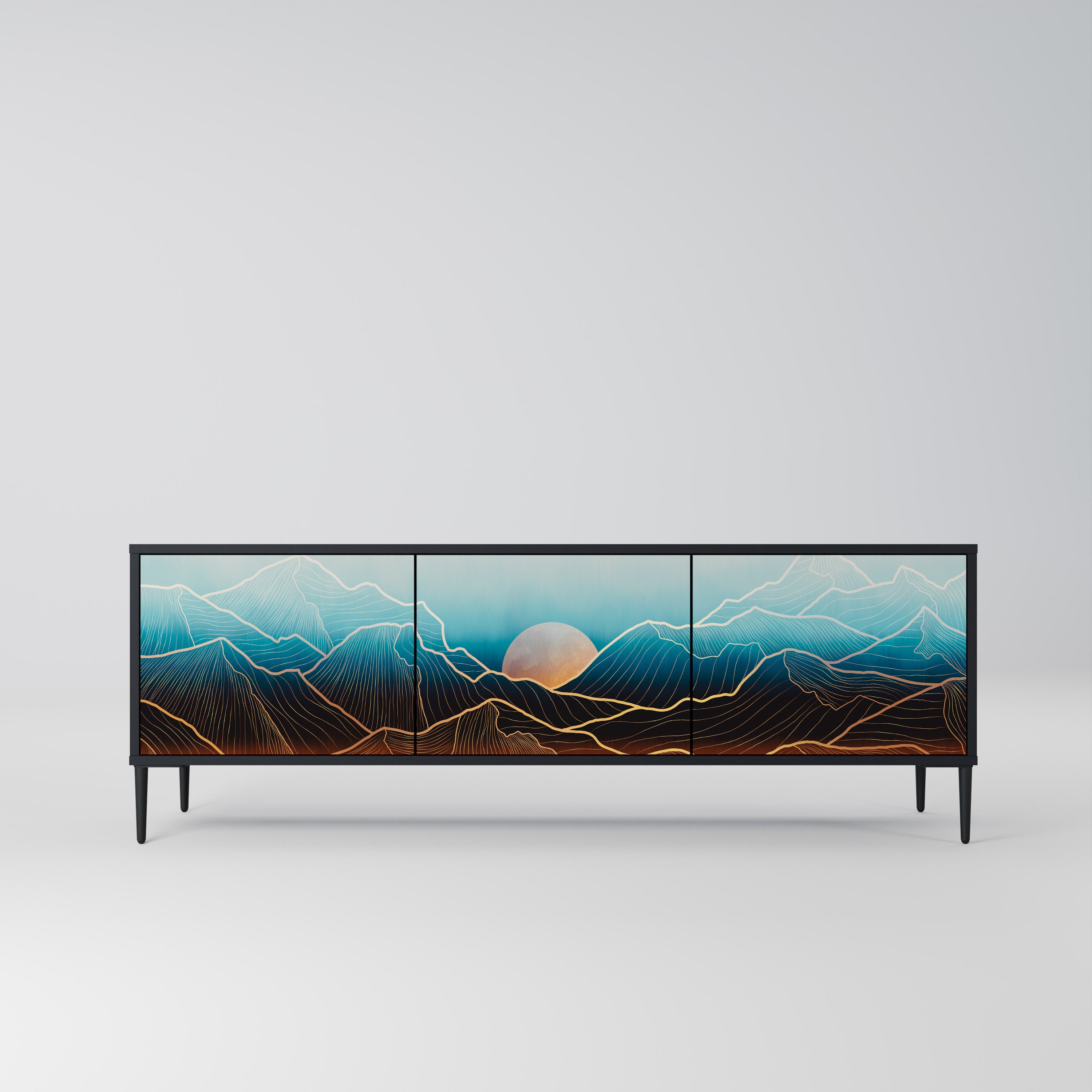 Mueble de TV de 3 puertas LUNAR SECRETS en acabado negro