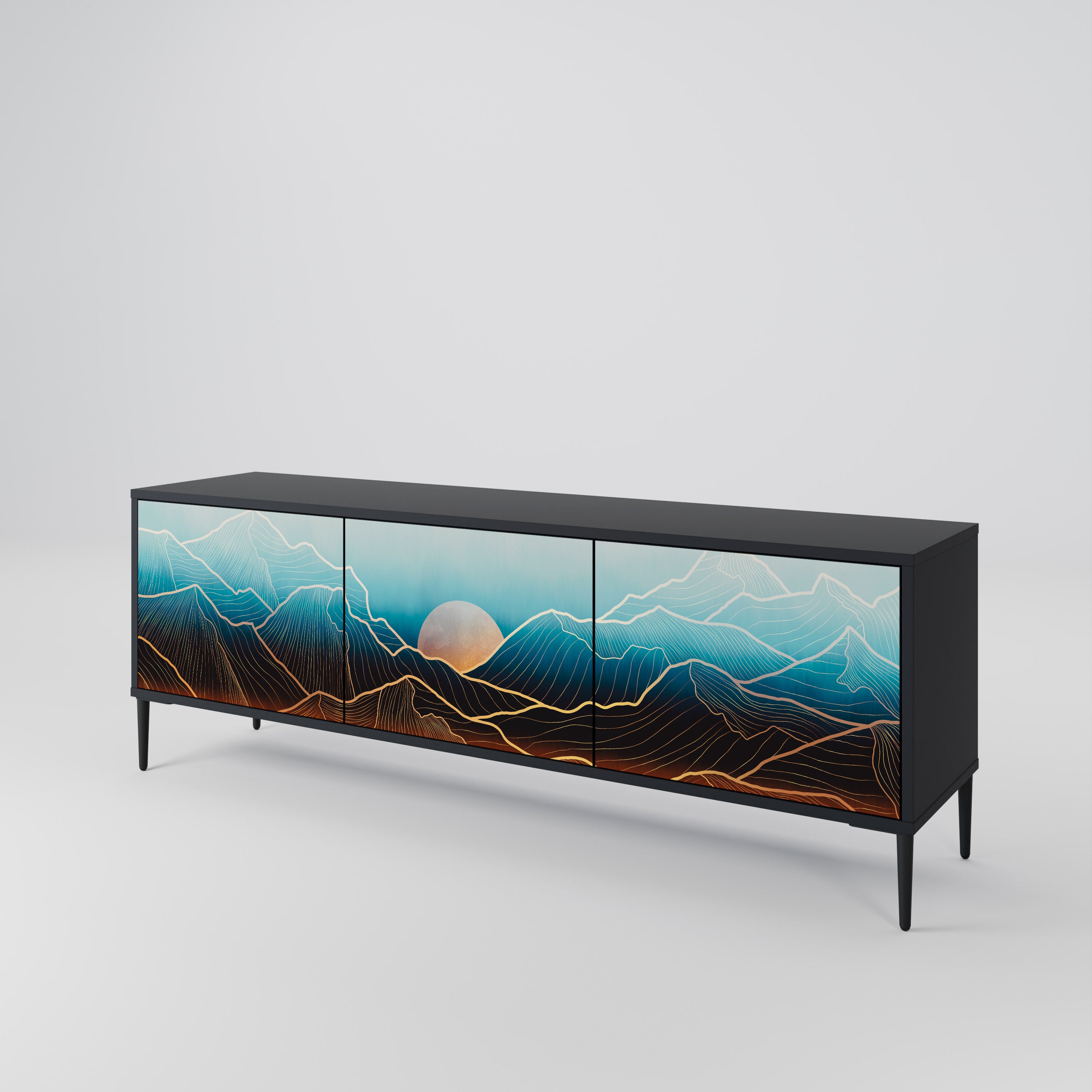 Mueble de TV de 3 puertas LUNAR SECRETS en acabado negro