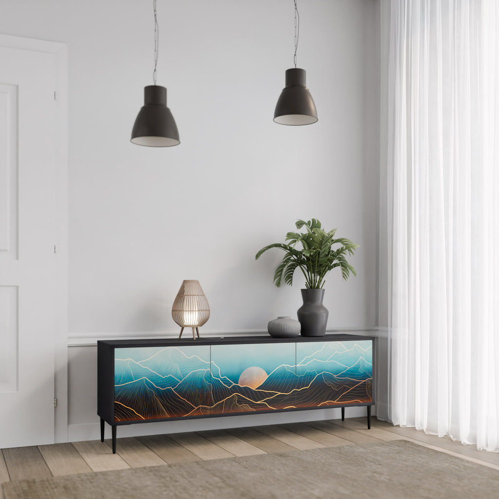 Mueble de TV de 3 puertas LUNAR SECRETS en acabado negro