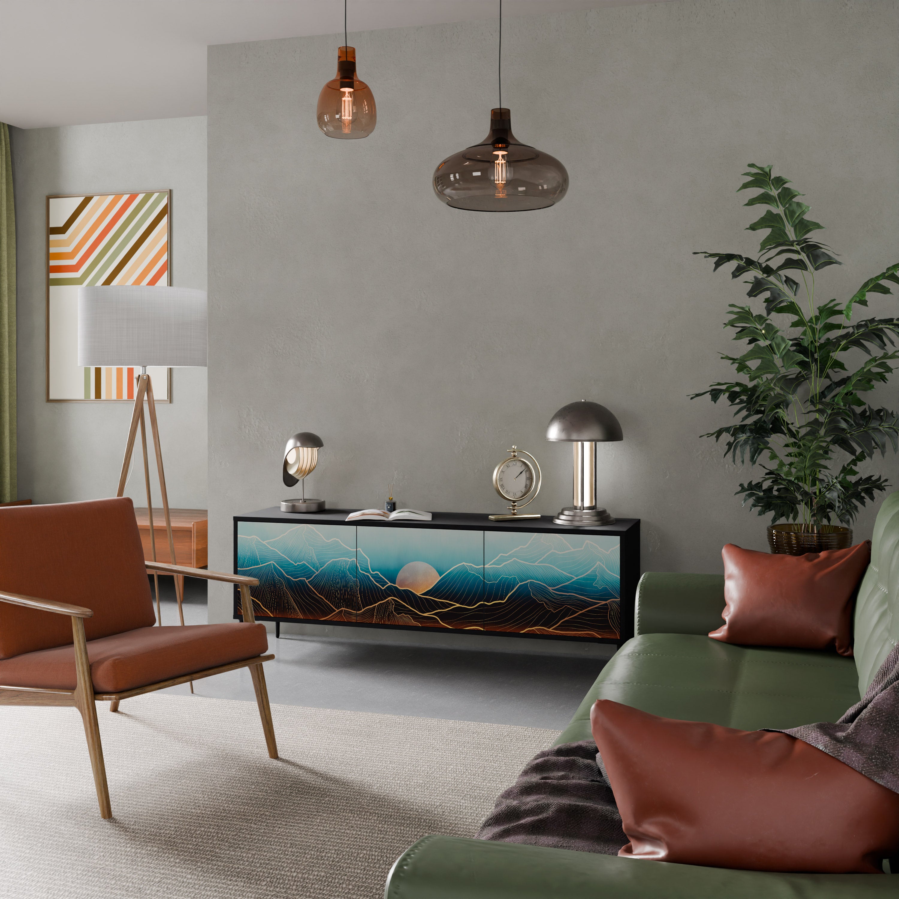 Mueble de TV de 3 puertas LUNAR SECRETS en acabado negro