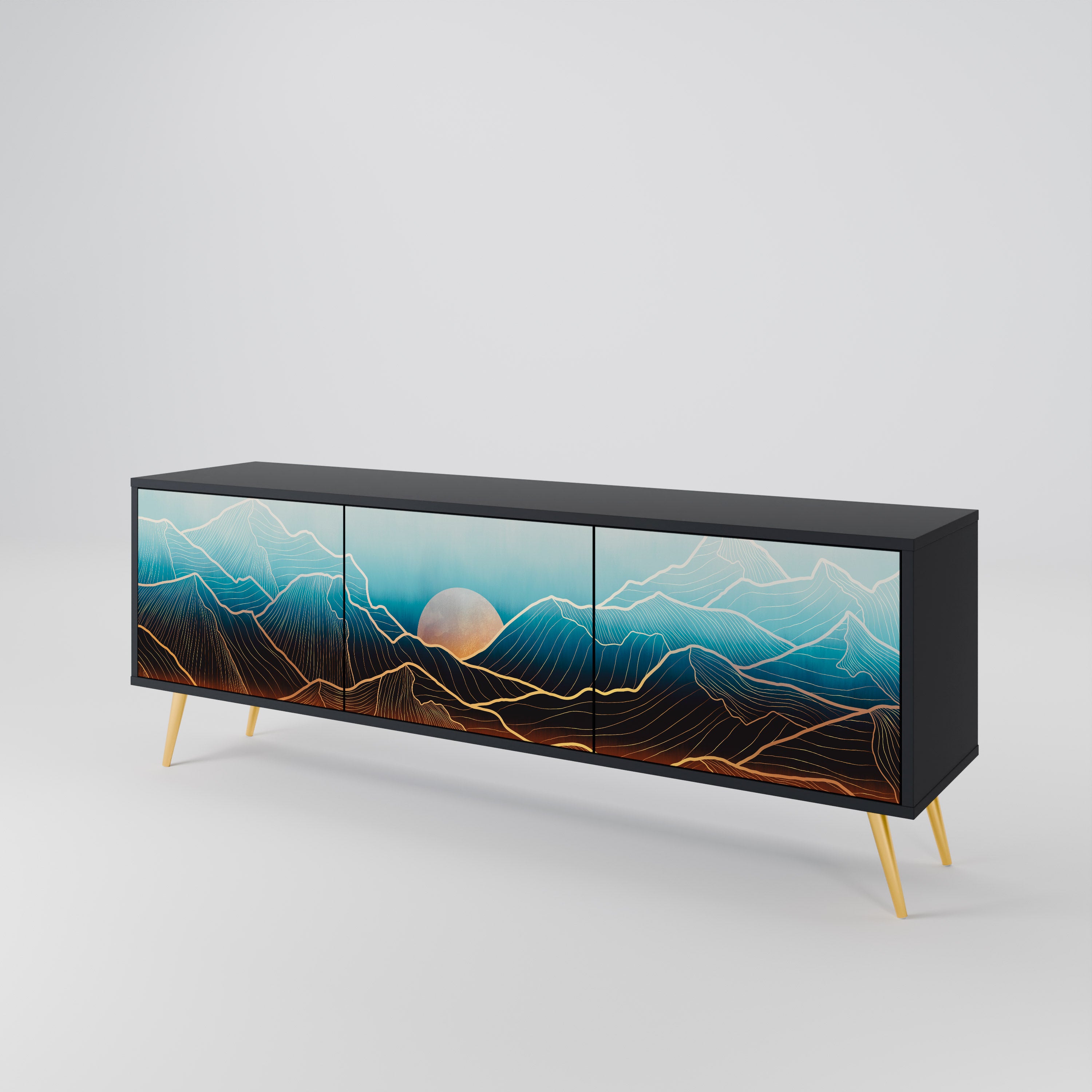 Mueble de TV de 3 puertas LUNAR SECRETS en acabado negro