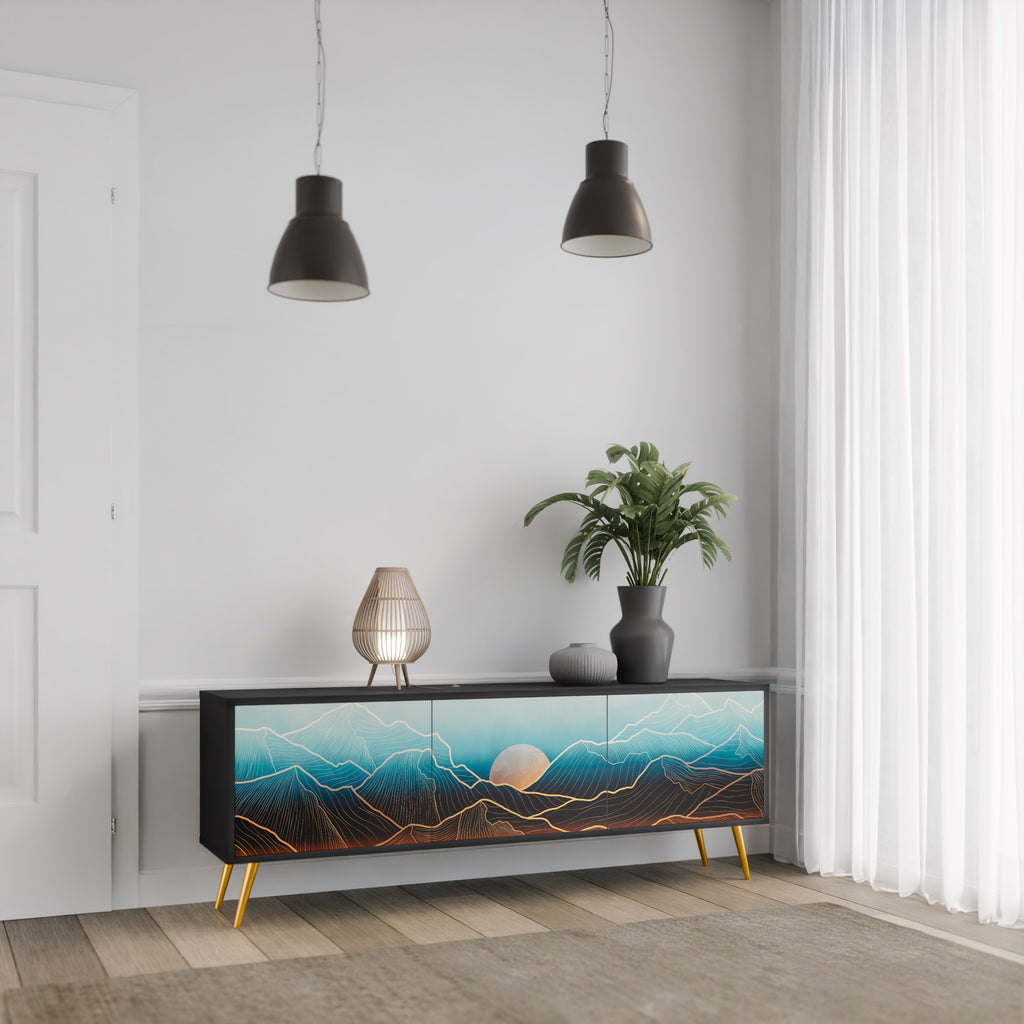Mueble de TV de 3 puertas LUNAR SECRETS en acabado negro