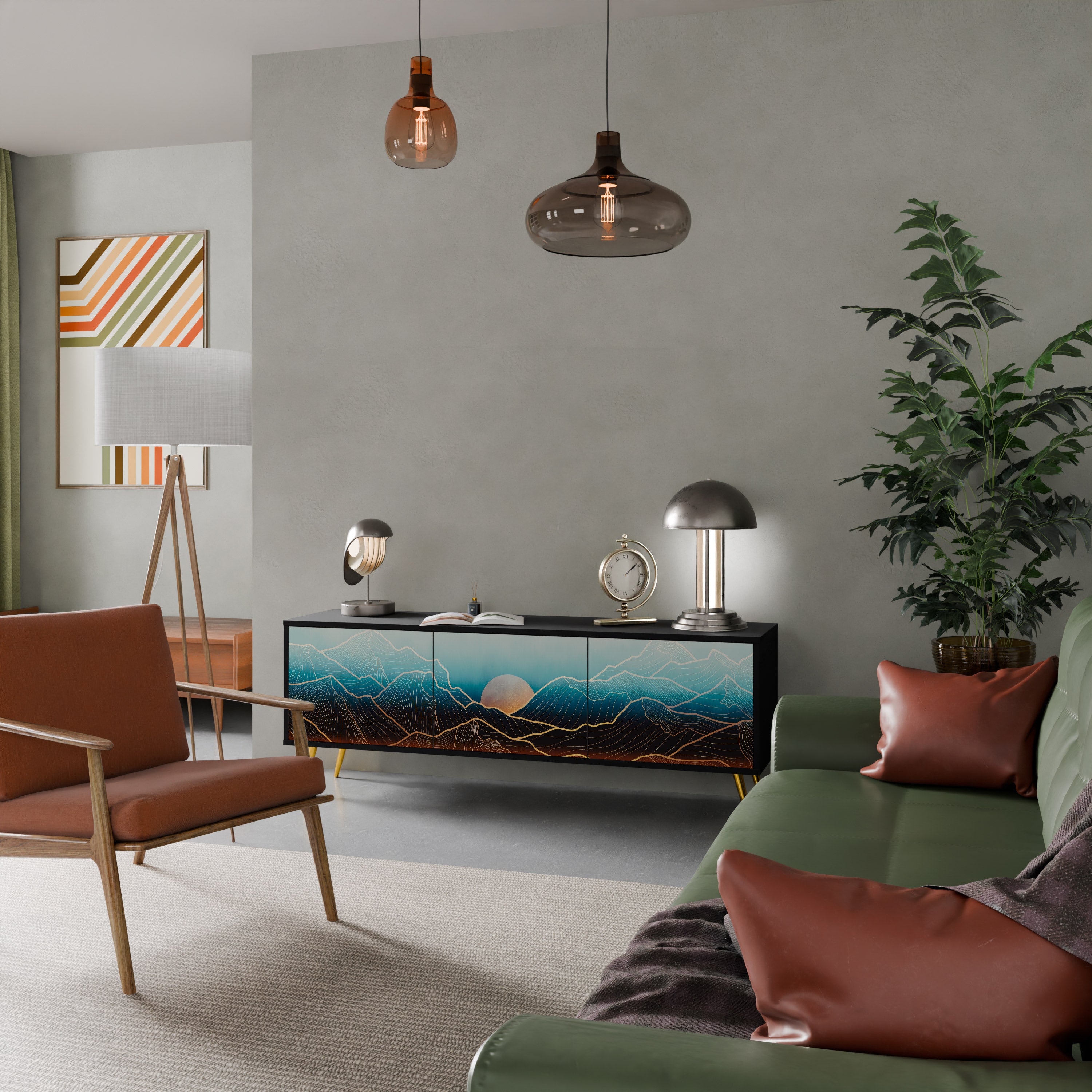 Mueble de TV de 3 puertas LUNAR SECRETS en acabado negro