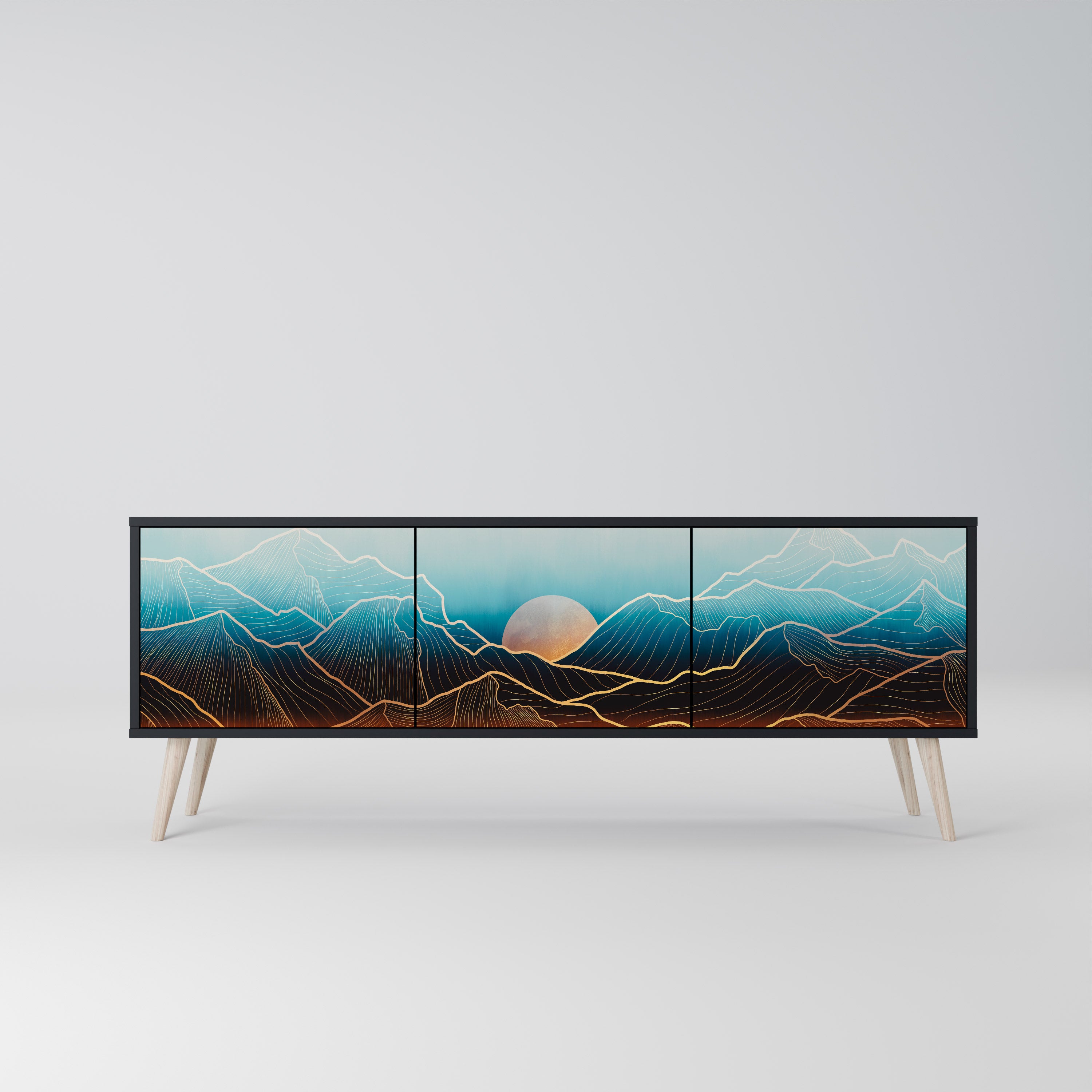 Mueble de TV de 3 puertas LUNAR SECRETS en acabado negro