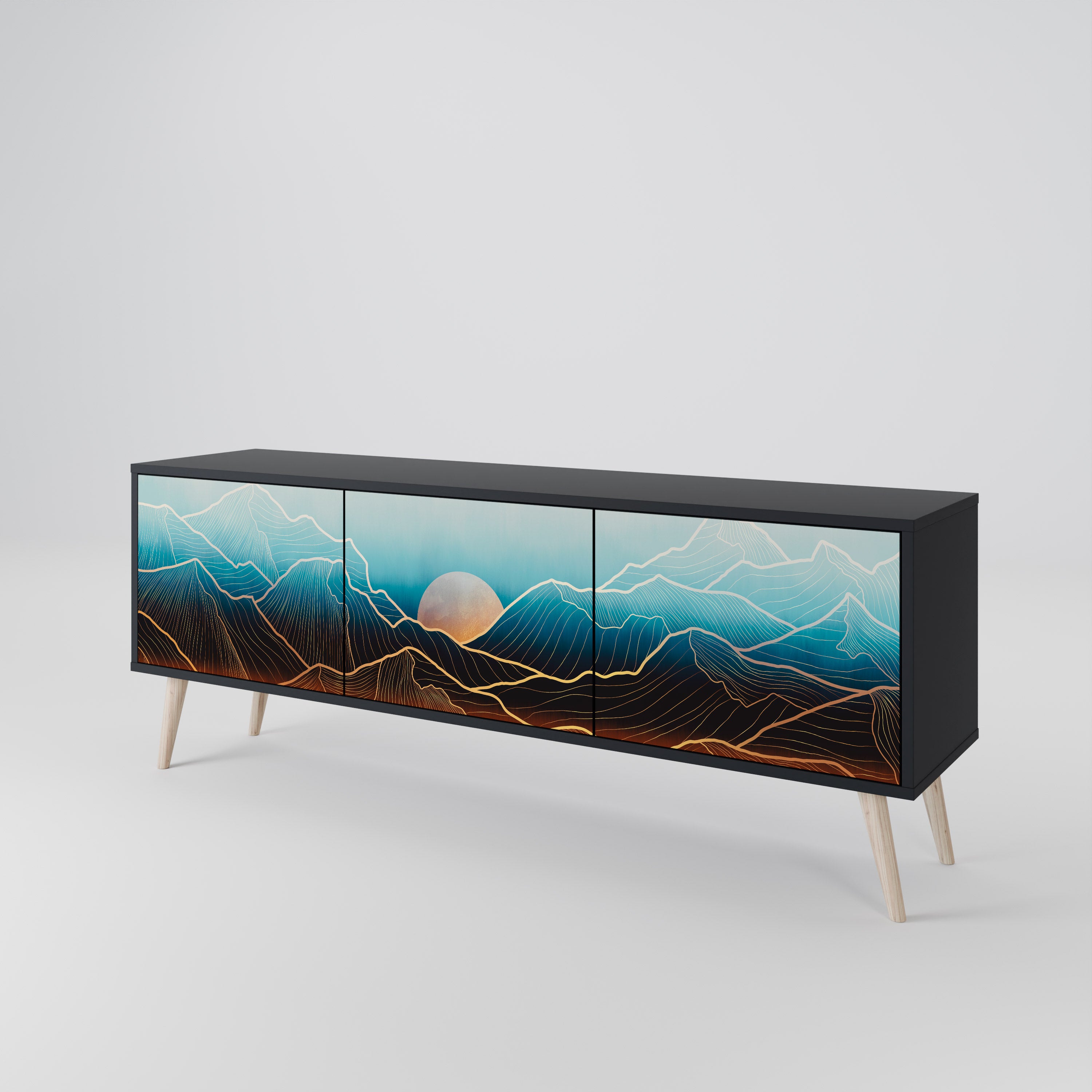 Mueble de TV de 3 puertas LUNAR SECRETS en acabado negro