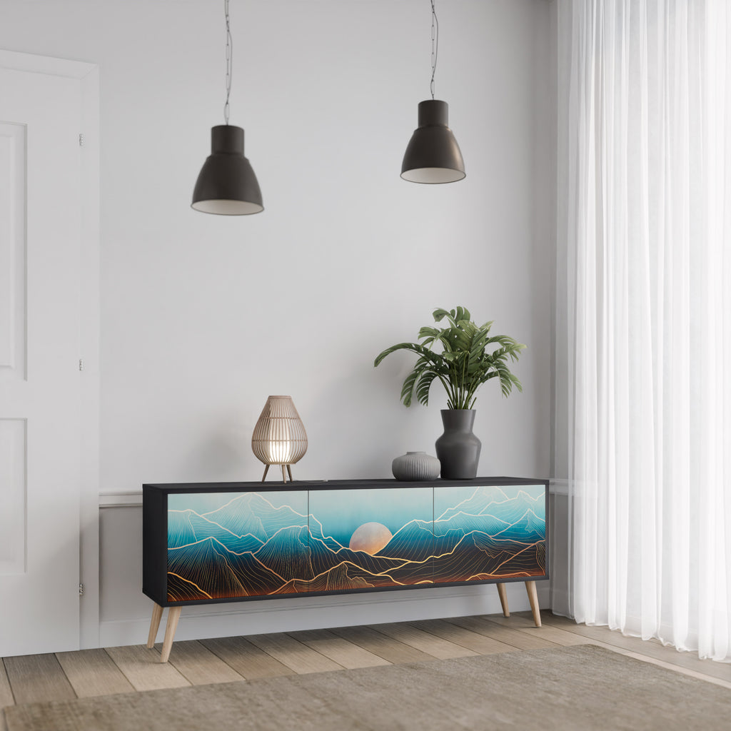 Mueble de TV de 3 puertas LUNAR SECRETS en acabado negro