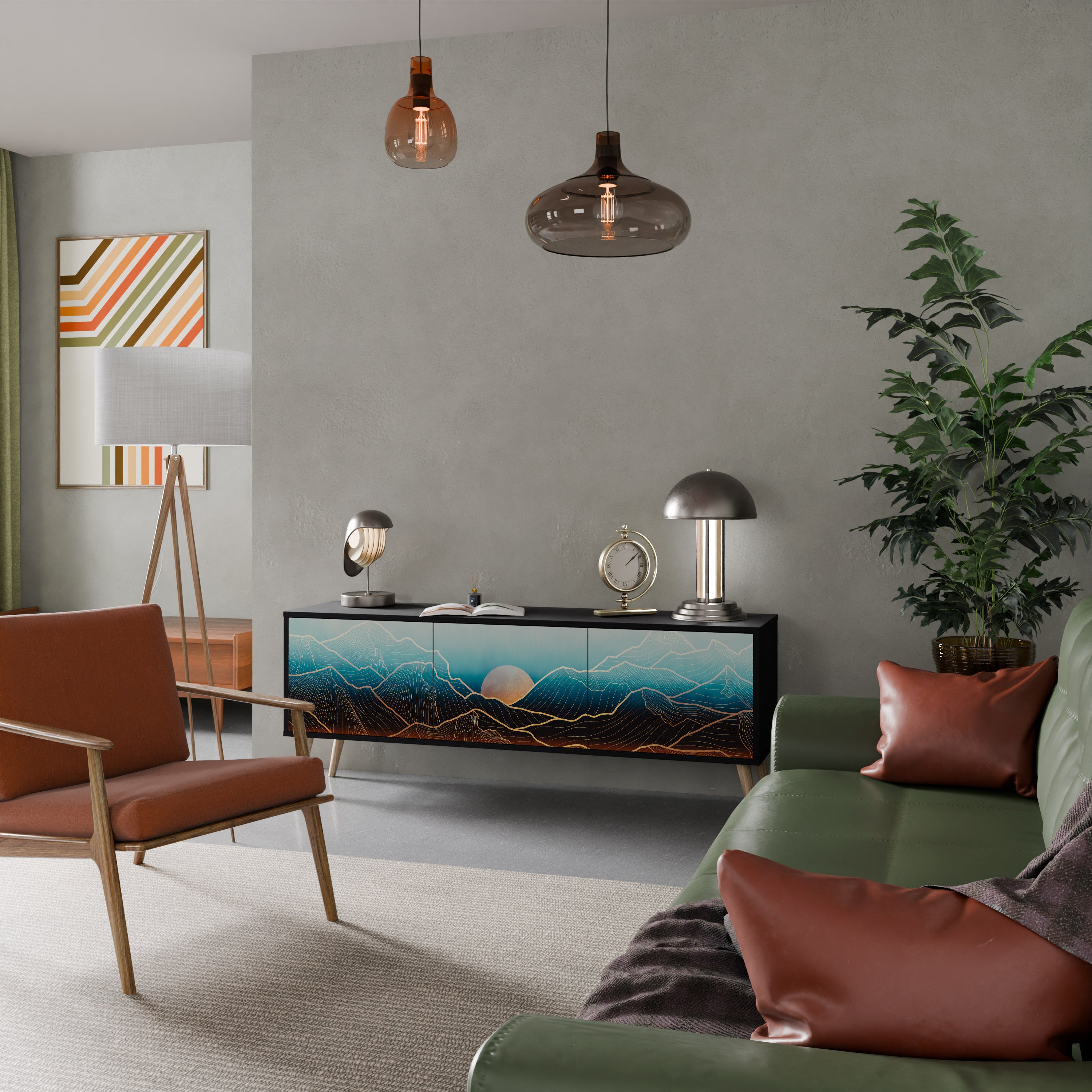 Mueble de TV de 3 puertas LUNAR SECRETS en acabado negro