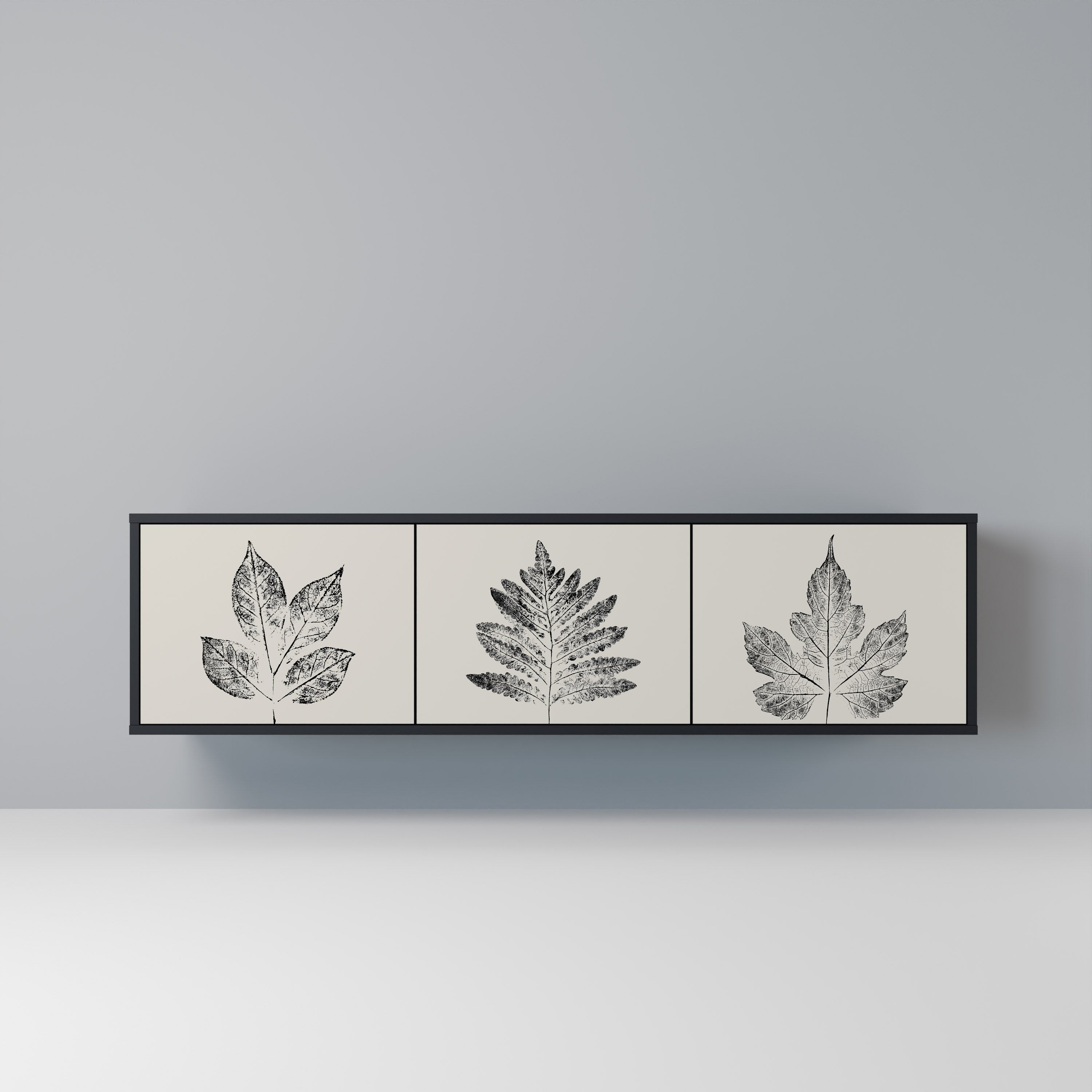 Mueble de TV de 3 puertas LEAFY STAMPS con acabado negro