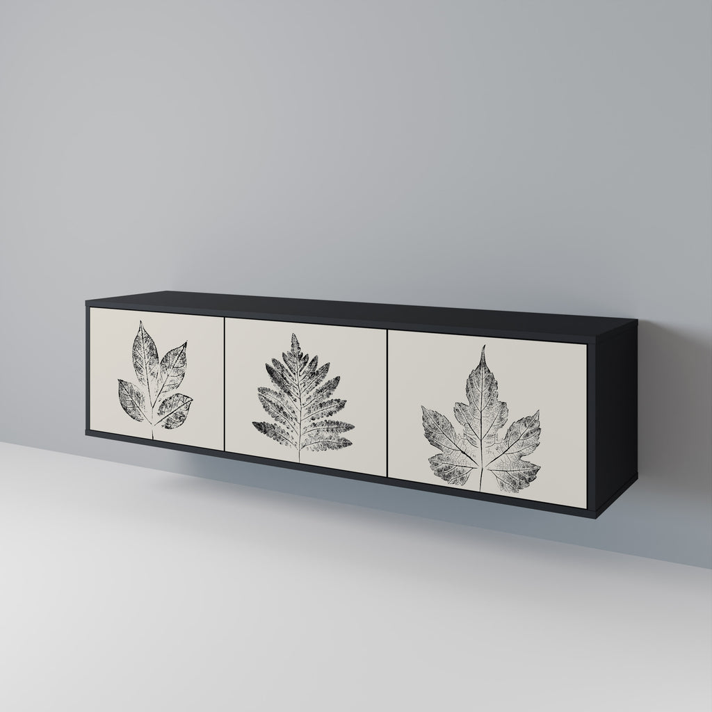 Mueble de TV de 3 puertas LEAFY STAMPS con acabado negro