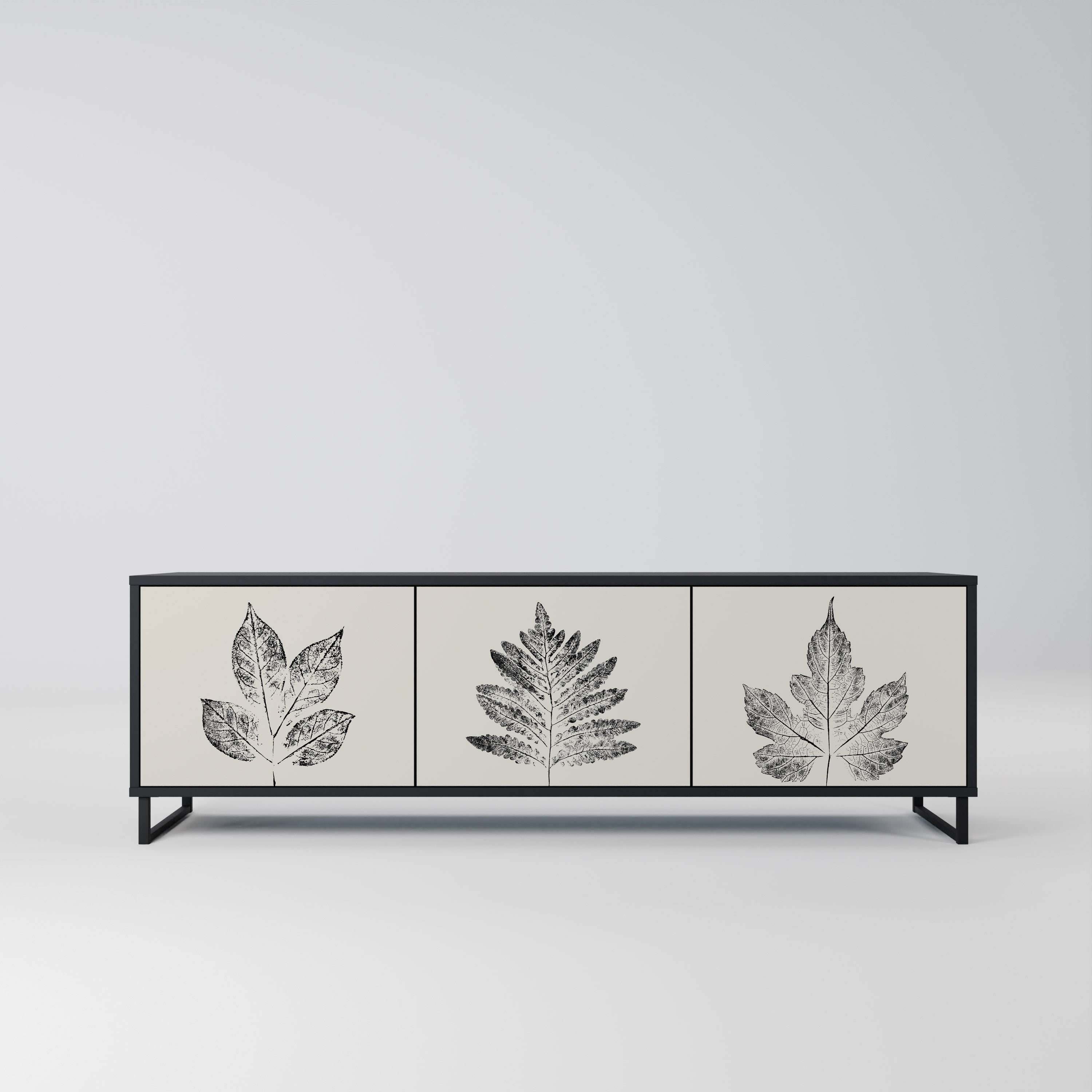 Mueble de TV de 3 puertas LEAFY STAMPS con acabado negro