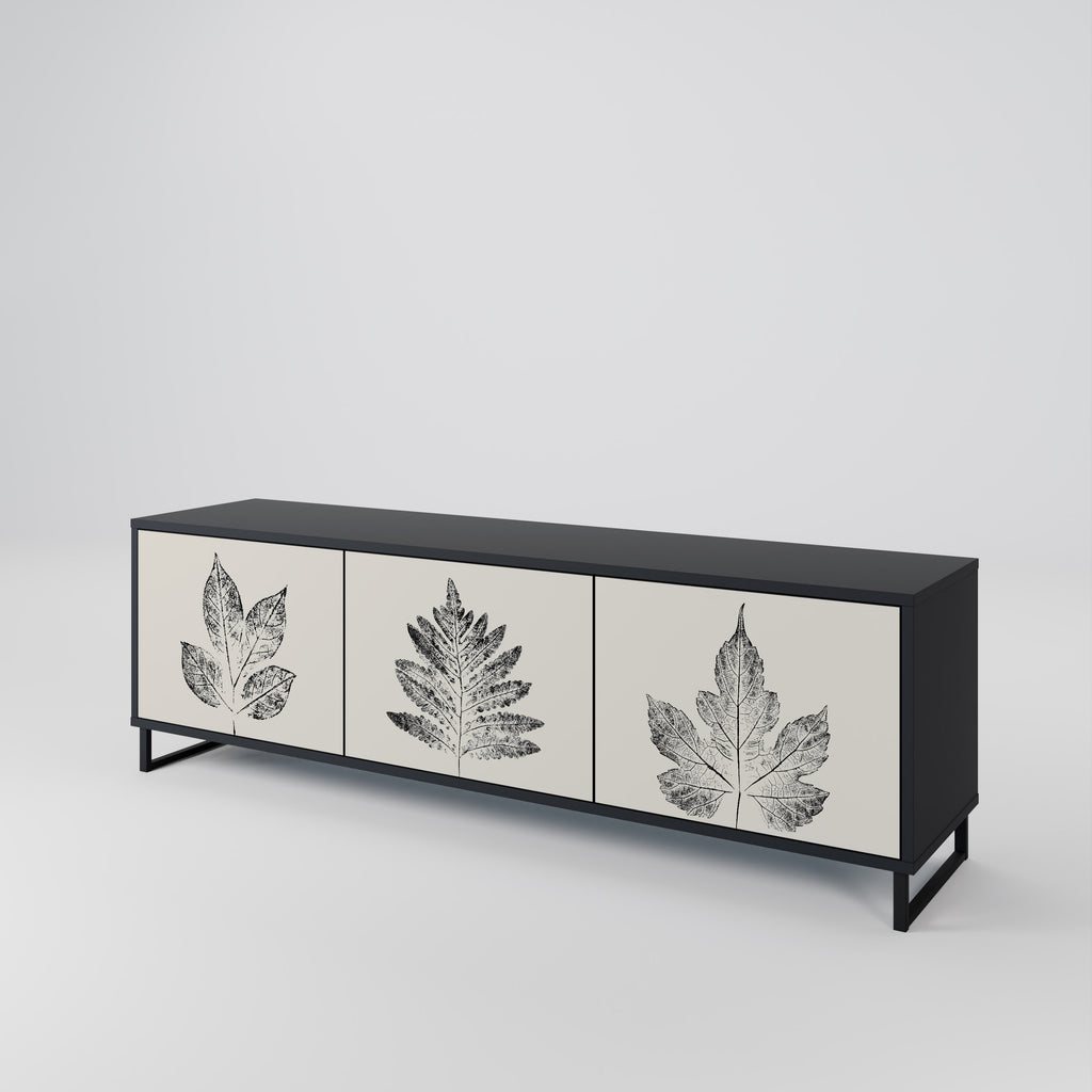 Mueble de TV de 3 puertas LEAFY STAMPS con acabado negro