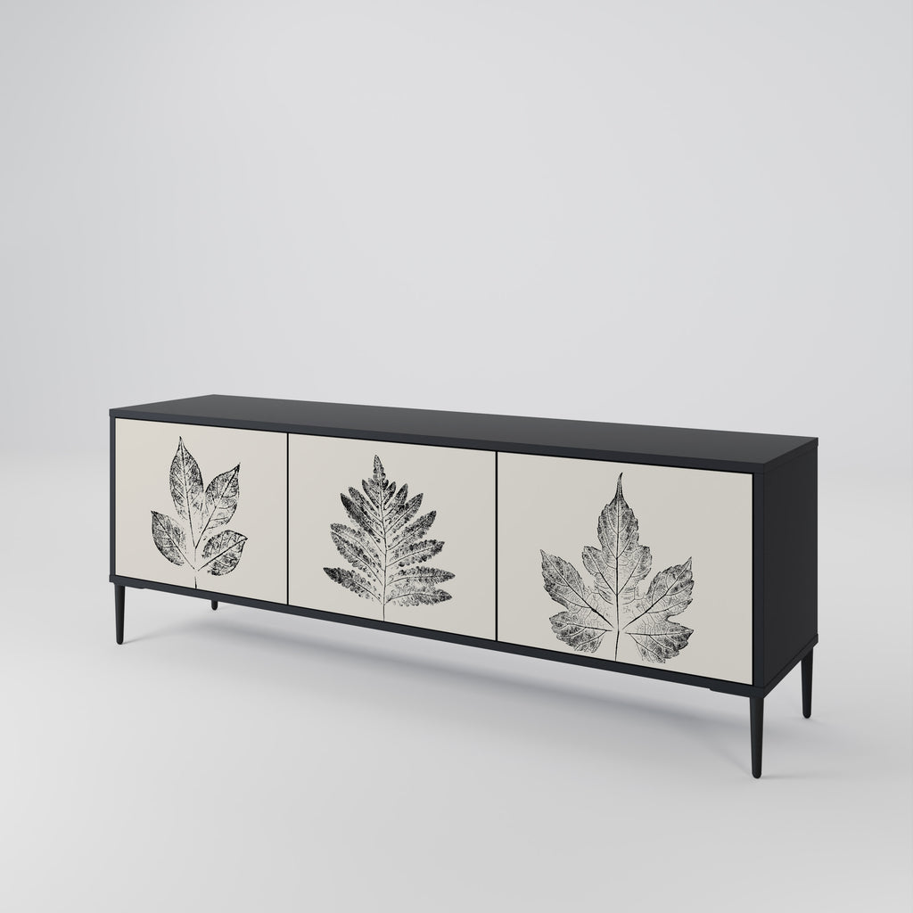 Mueble de TV de 3 puertas LEAFY STAMPS con acabado negro