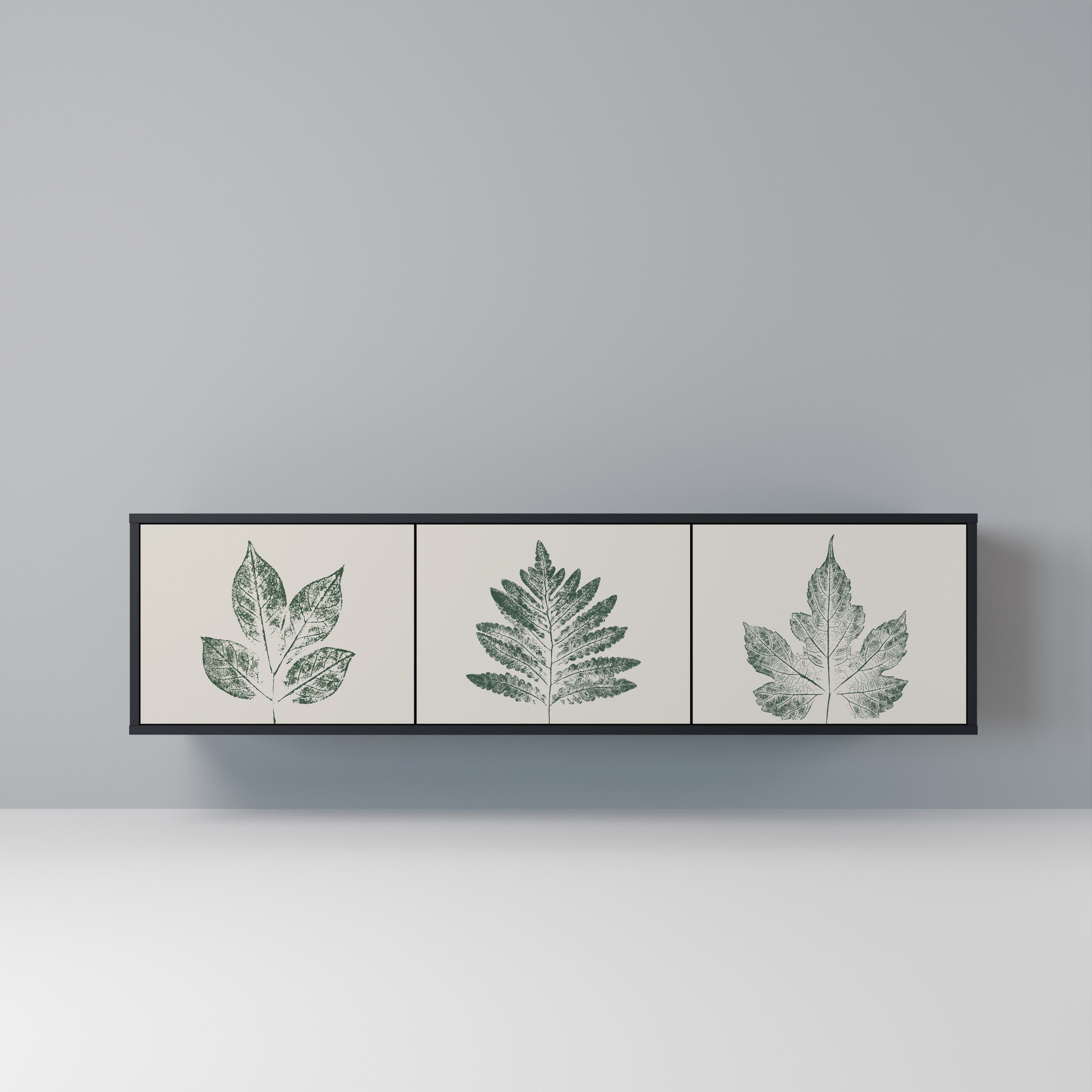 Mueble de TV de 3 puertas con acabado negro GREEN LEAFY STAMPS