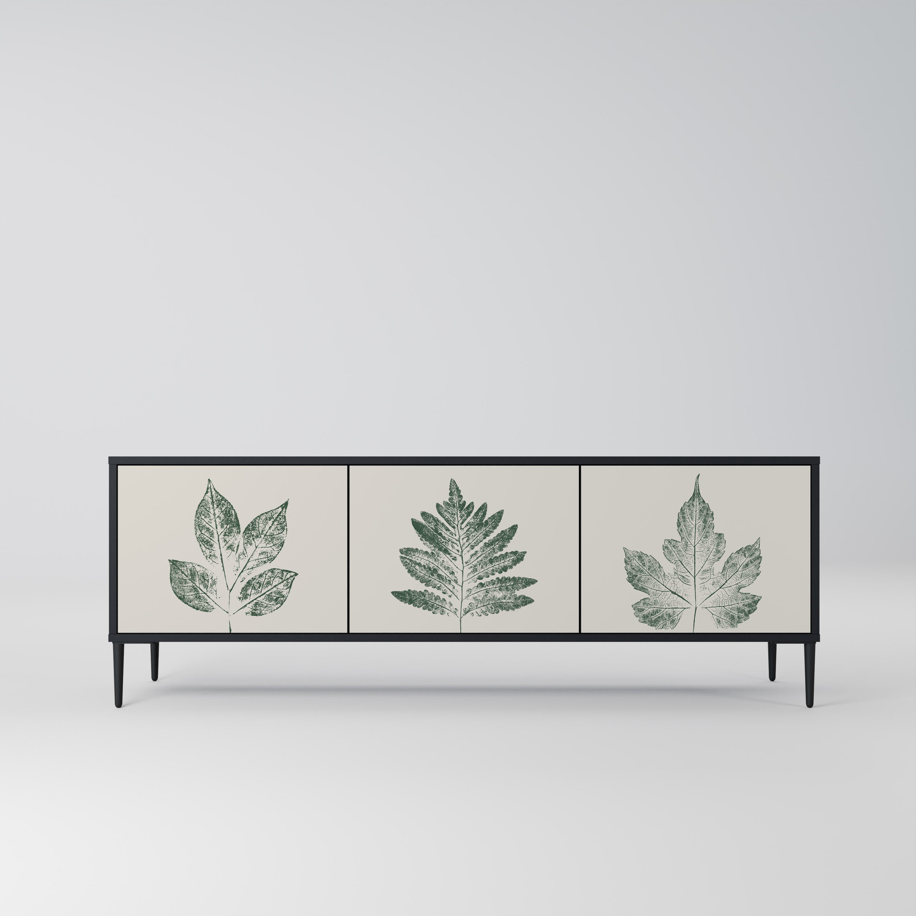 Mueble de TV de 3 puertas con acabado negro GREEN LEAFY STAMPS