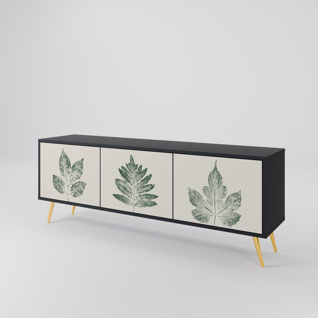 Mueble de TV de 3 puertas con acabado negro GREEN LEAFY STAMPS